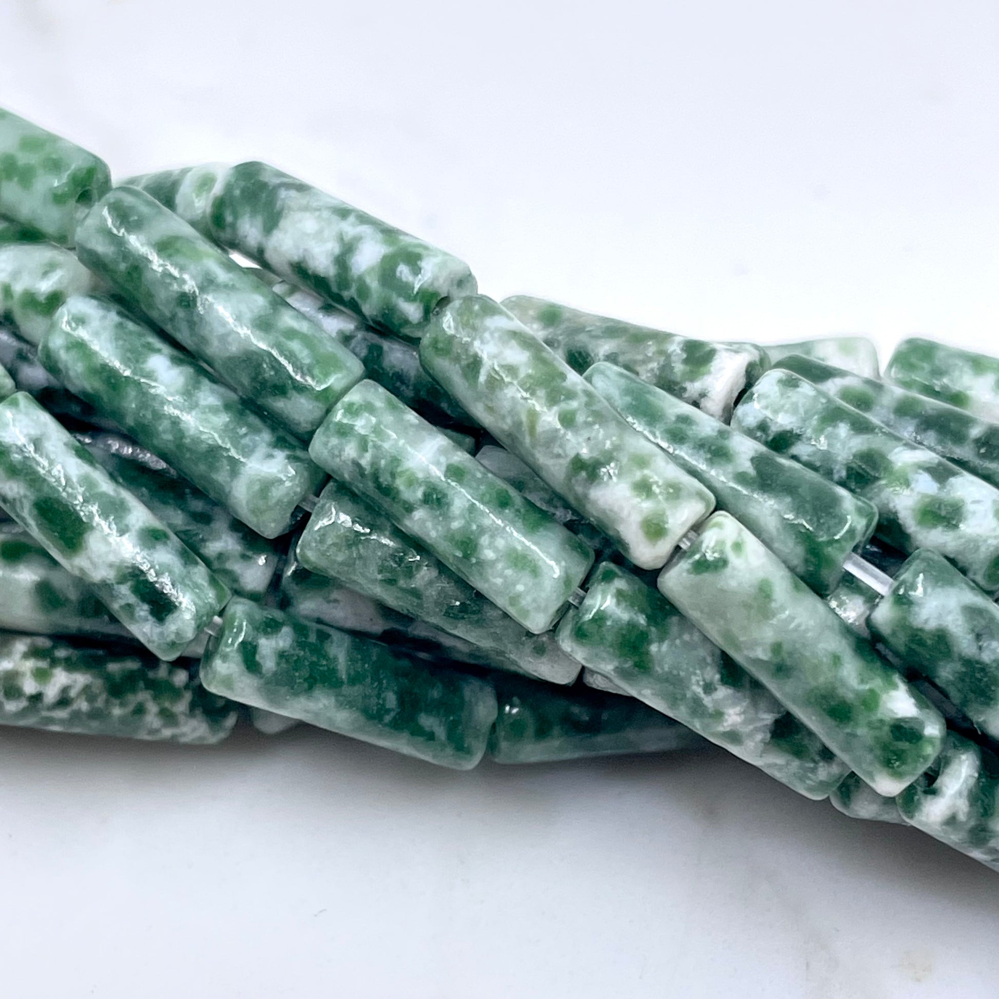 Green spot jasper tube beads