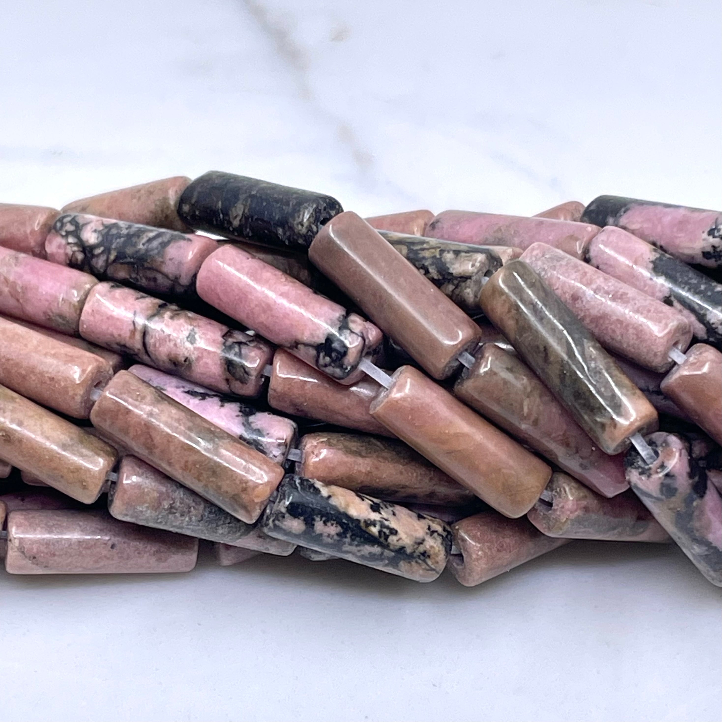 Black lace rhodonite tube beads