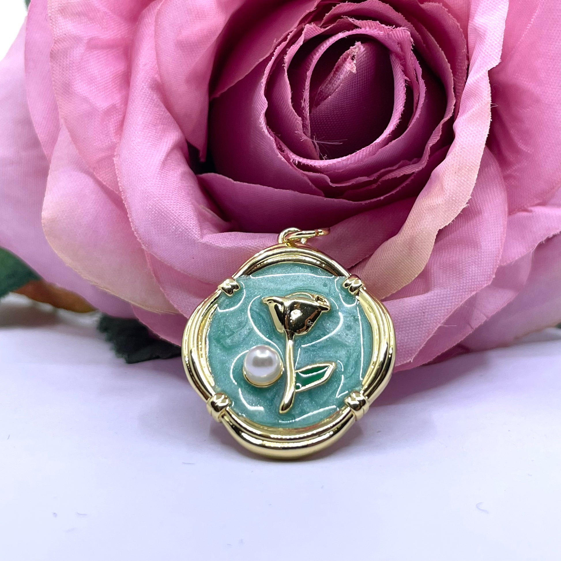 Seafoam green/ mint tulip pendant