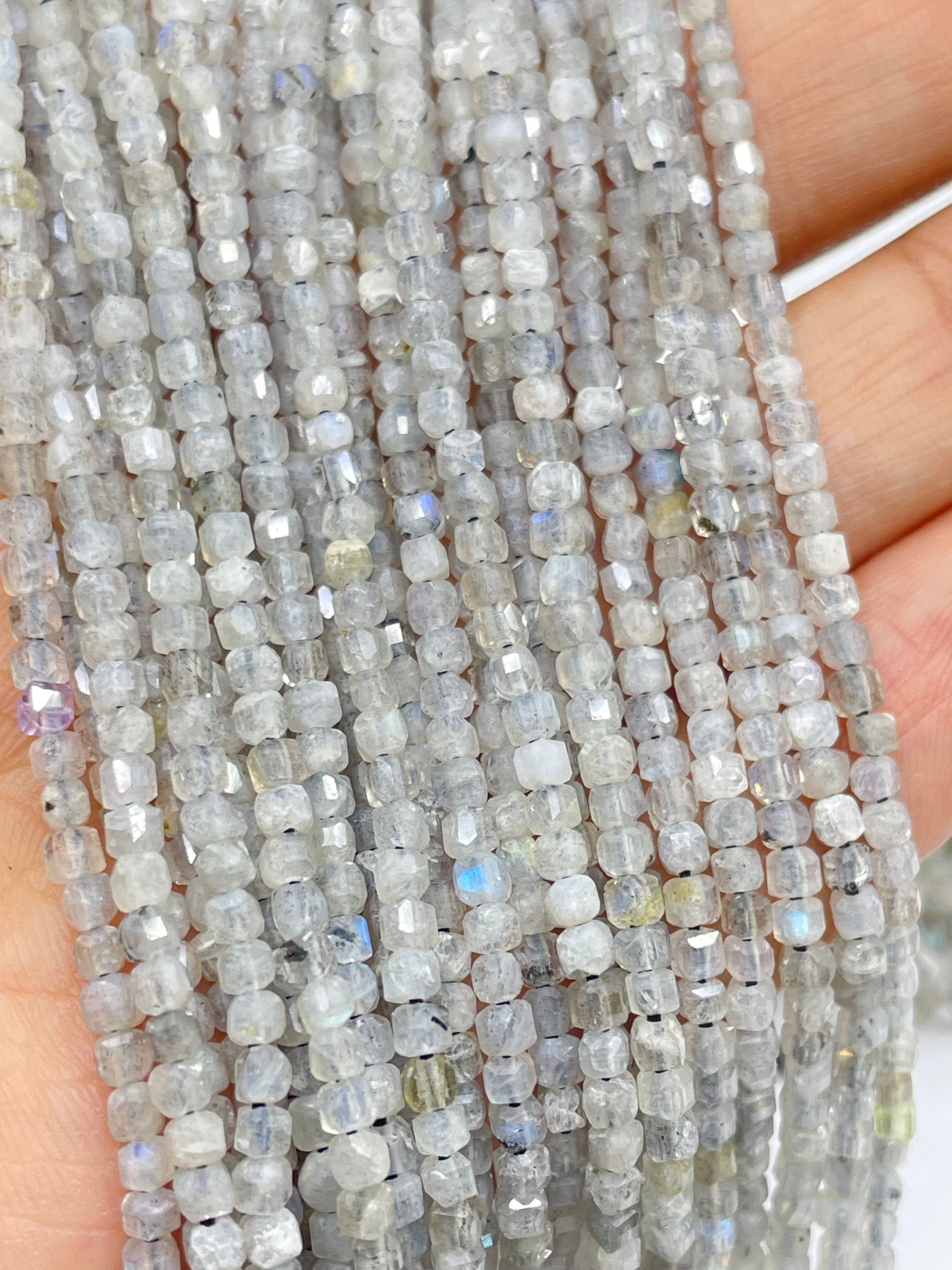 2mm cube faceted labradorite beads