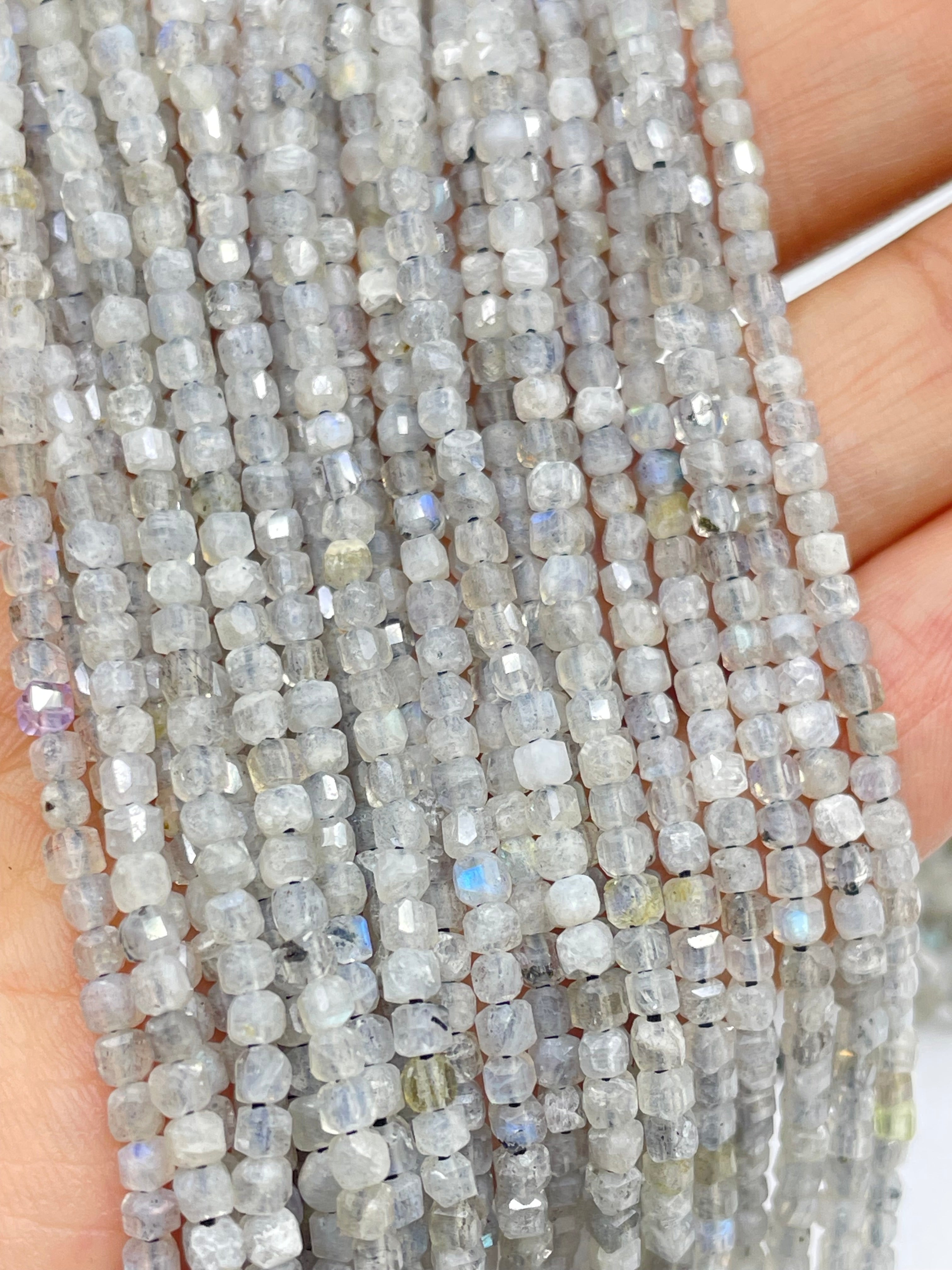 2mm cube faceted labradorite beads