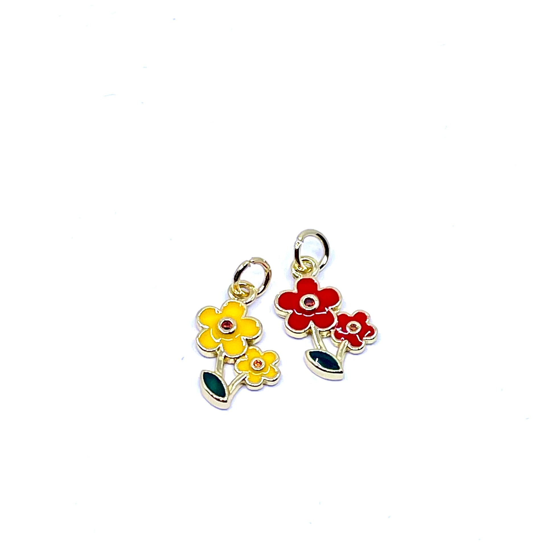Red and yellow mini flower charms