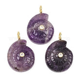 Purple amethyst ammonite pendant with gold accents on a white background