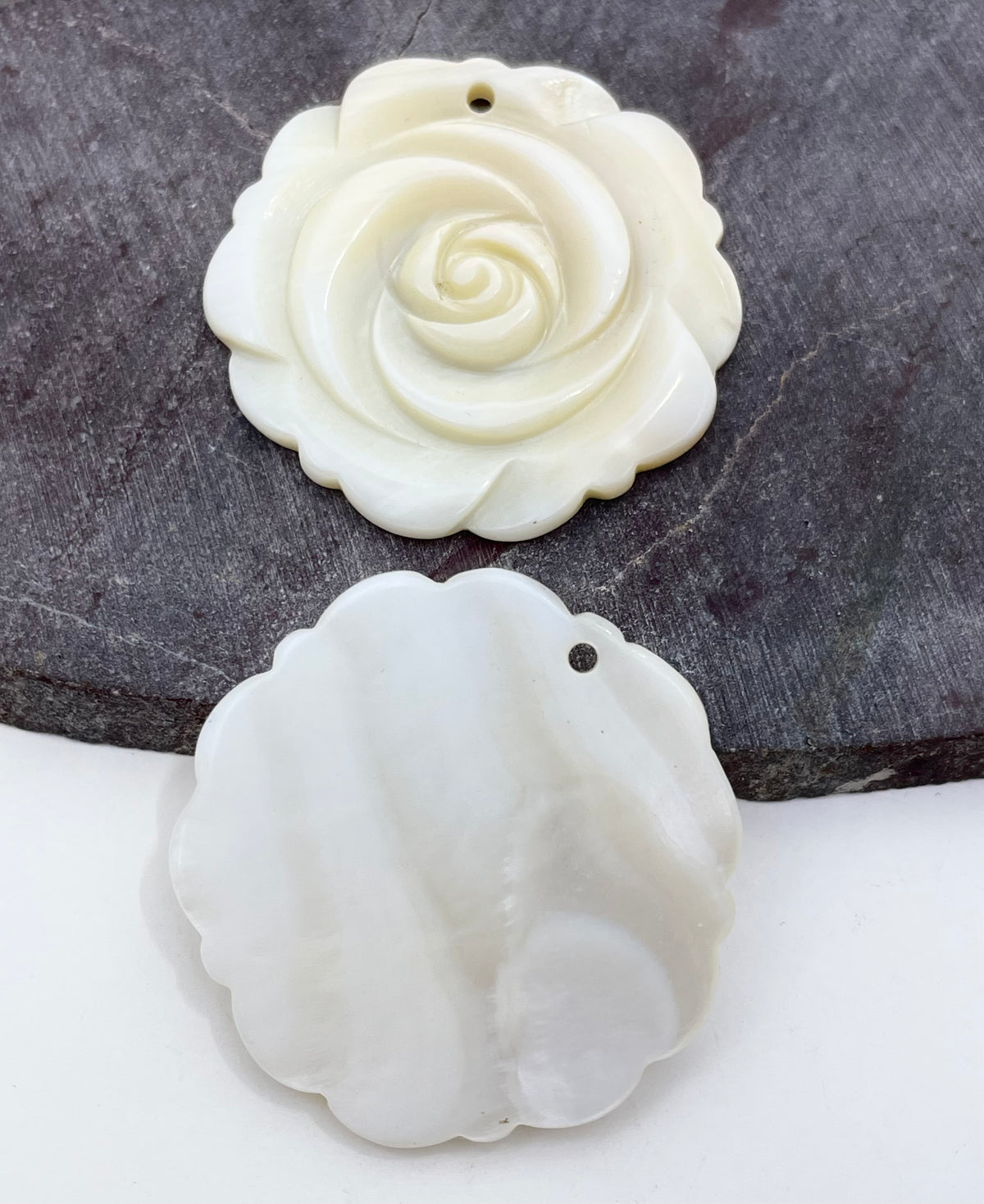 Front and back side of rose mop pendants