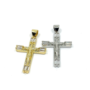 Baguette Cz Crystal Crucifix Jesus Pendant