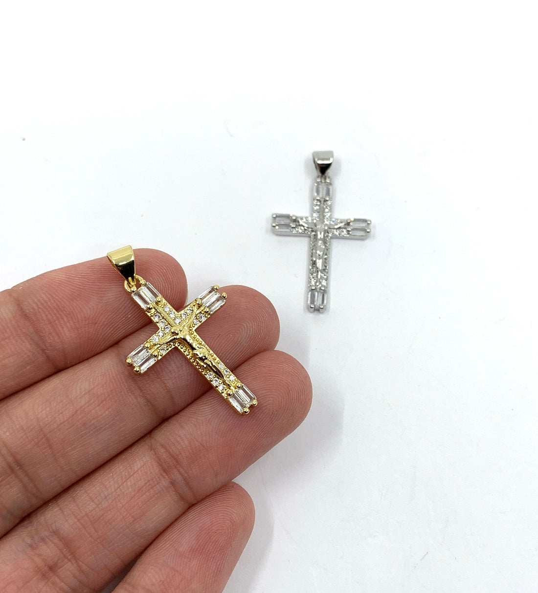Baguette Cz Crystal Crucifix Jesus Pendant