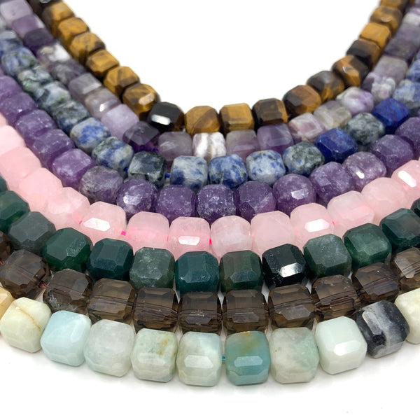 Natural stone faceted cube beads