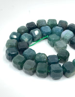Moss Agate Gemstone Cube Beads