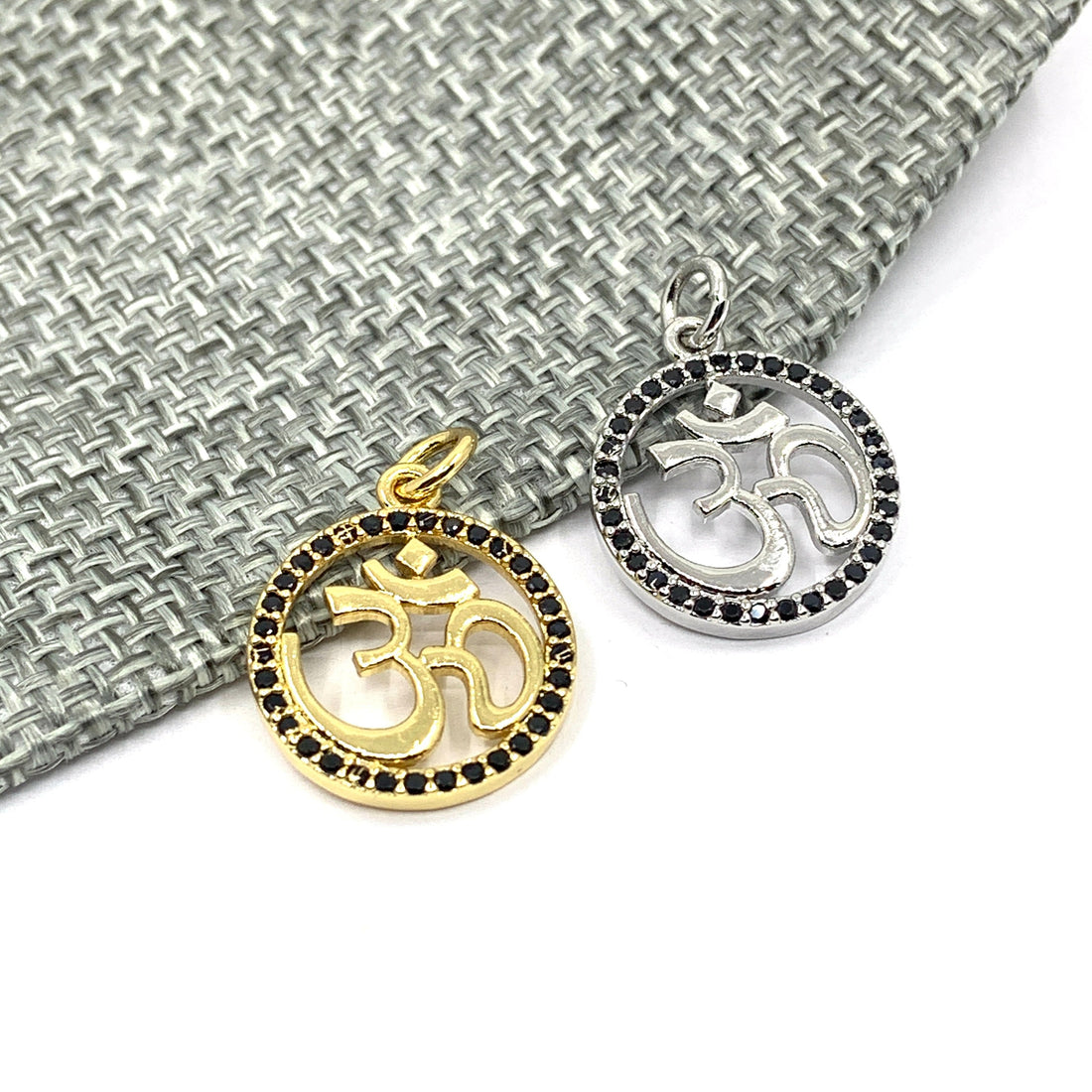 Round OM Pendant with Black CZ Stones