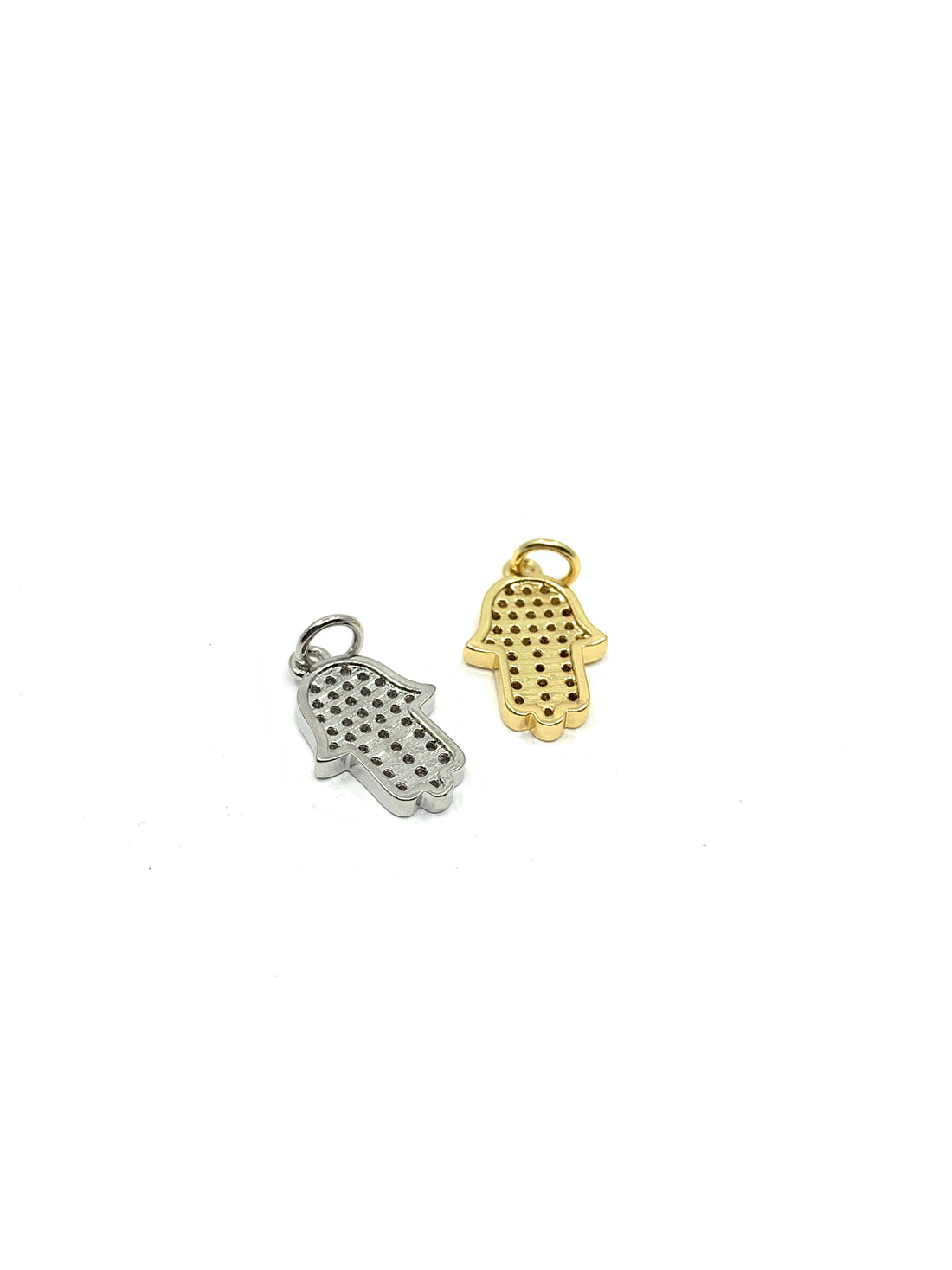 Hamsa Hand Pendant in Gold and Silver colors with CZ Stones 