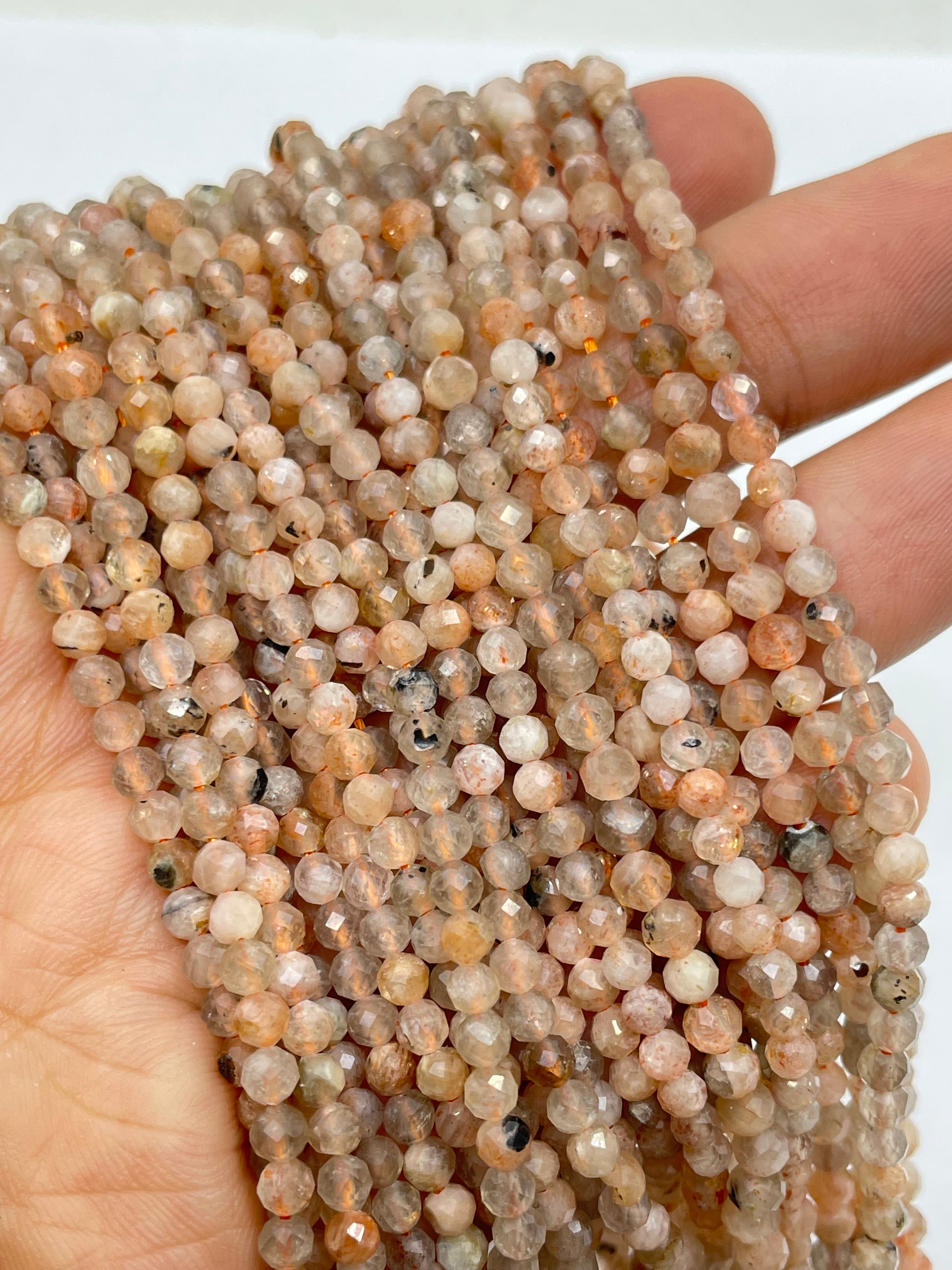 3mm Round faceted sunstone beads