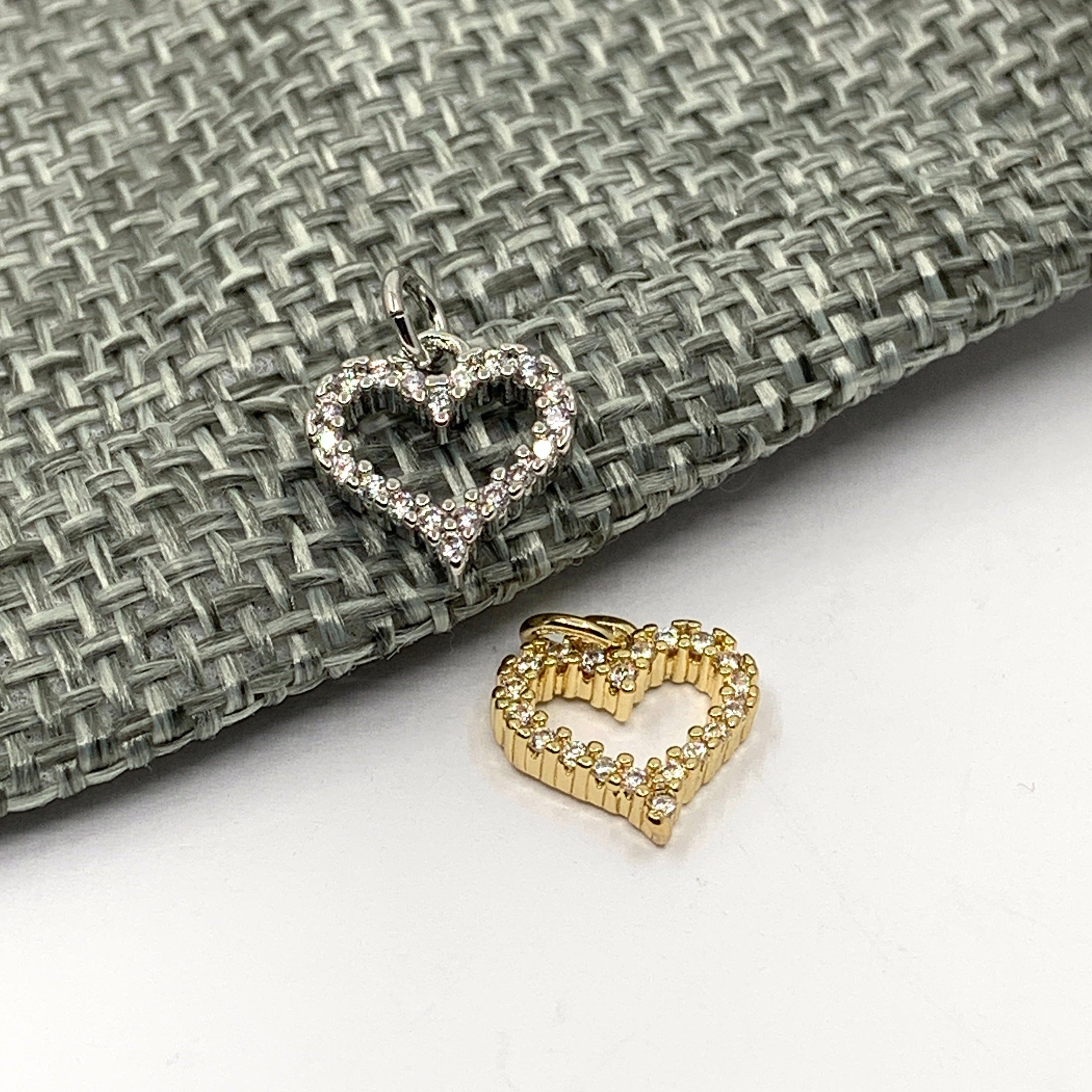Hollow CZ Heart Pendant -Gold, Silver