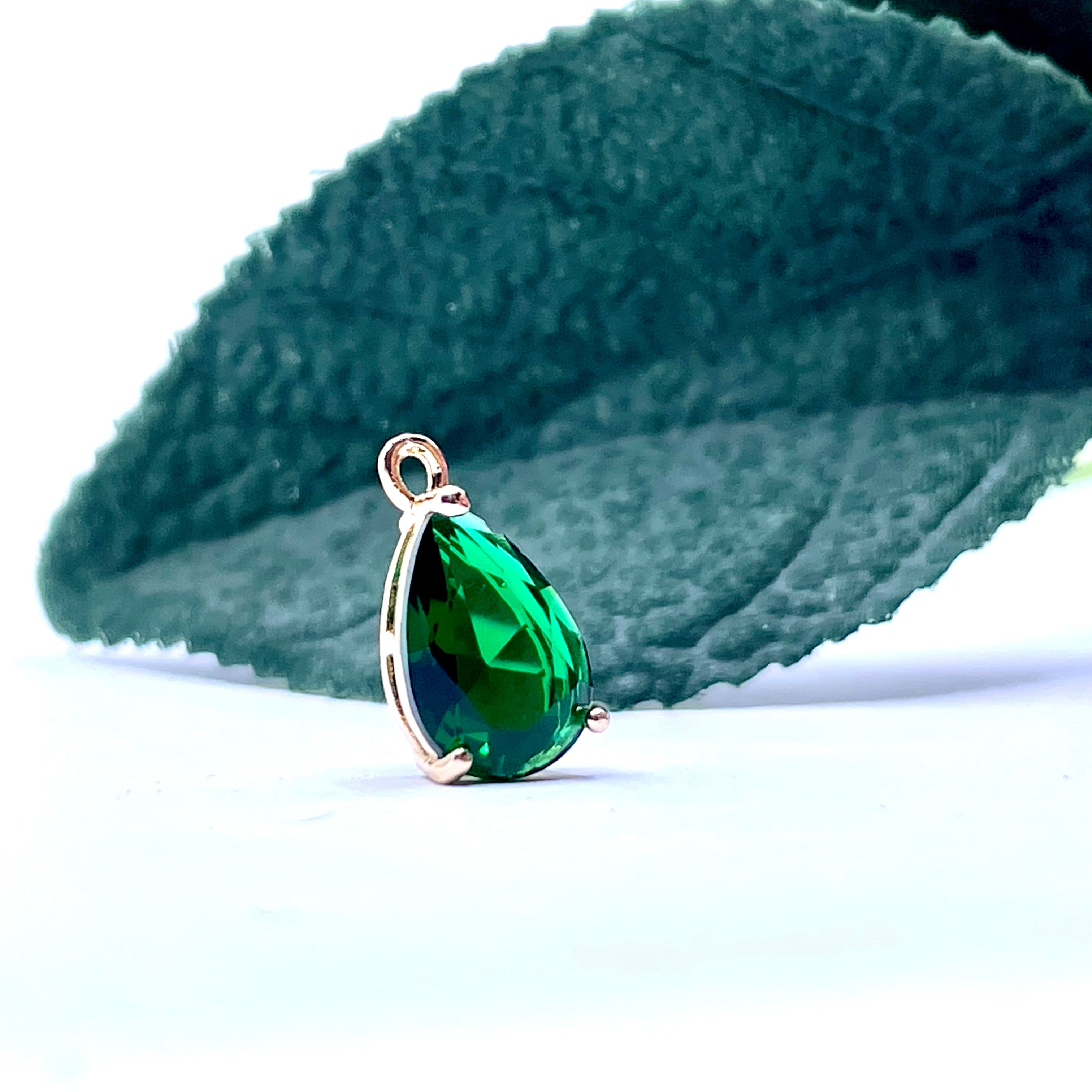 Emerald green teardrop cubic zirconia charm