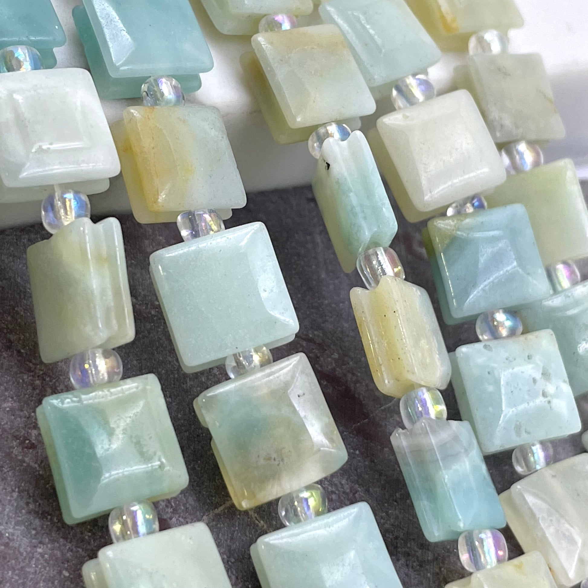 Flat square amazonite beads