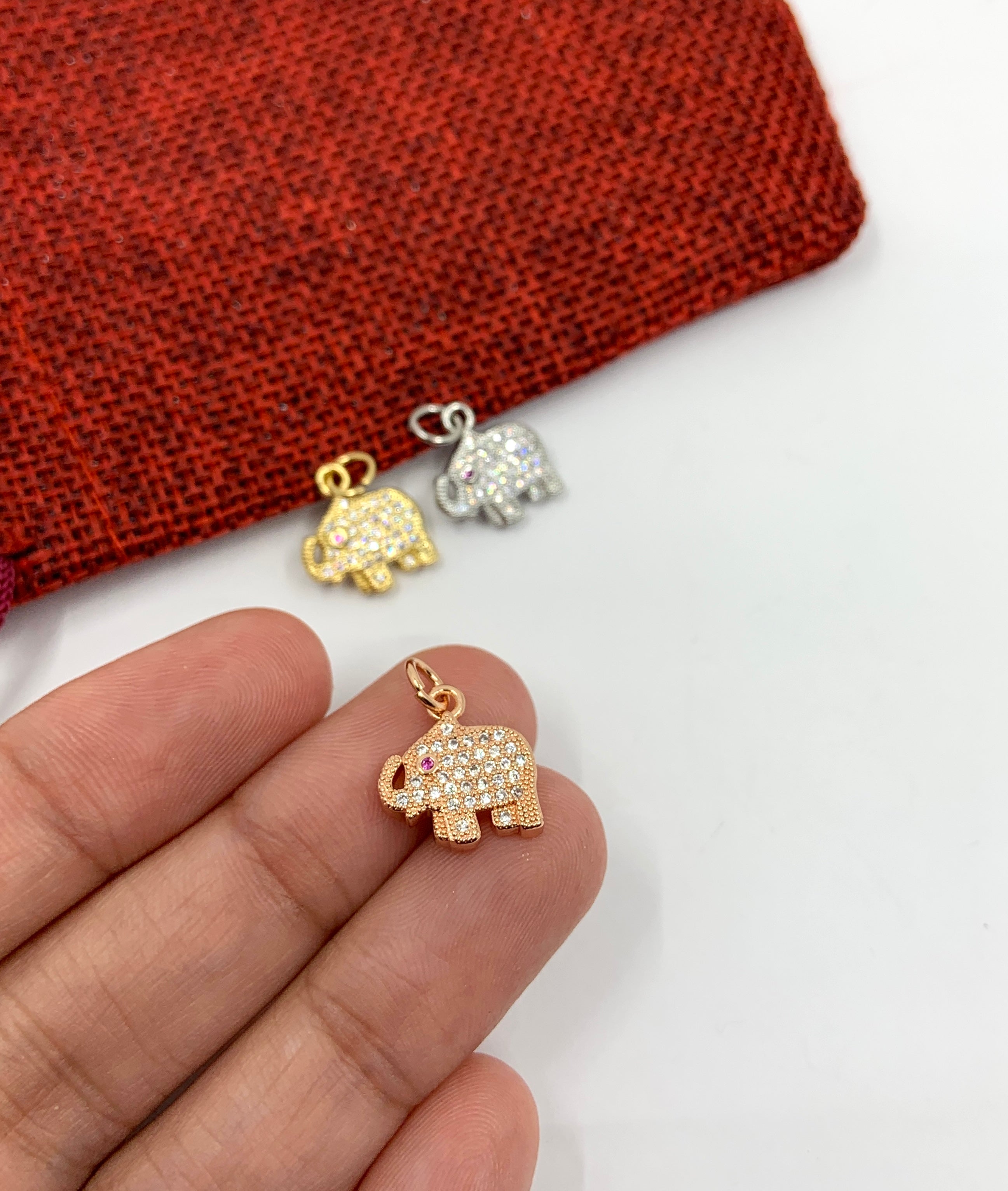 Rose gold elephant charm cz pave