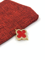 Red enamel clover charm with 2 loops