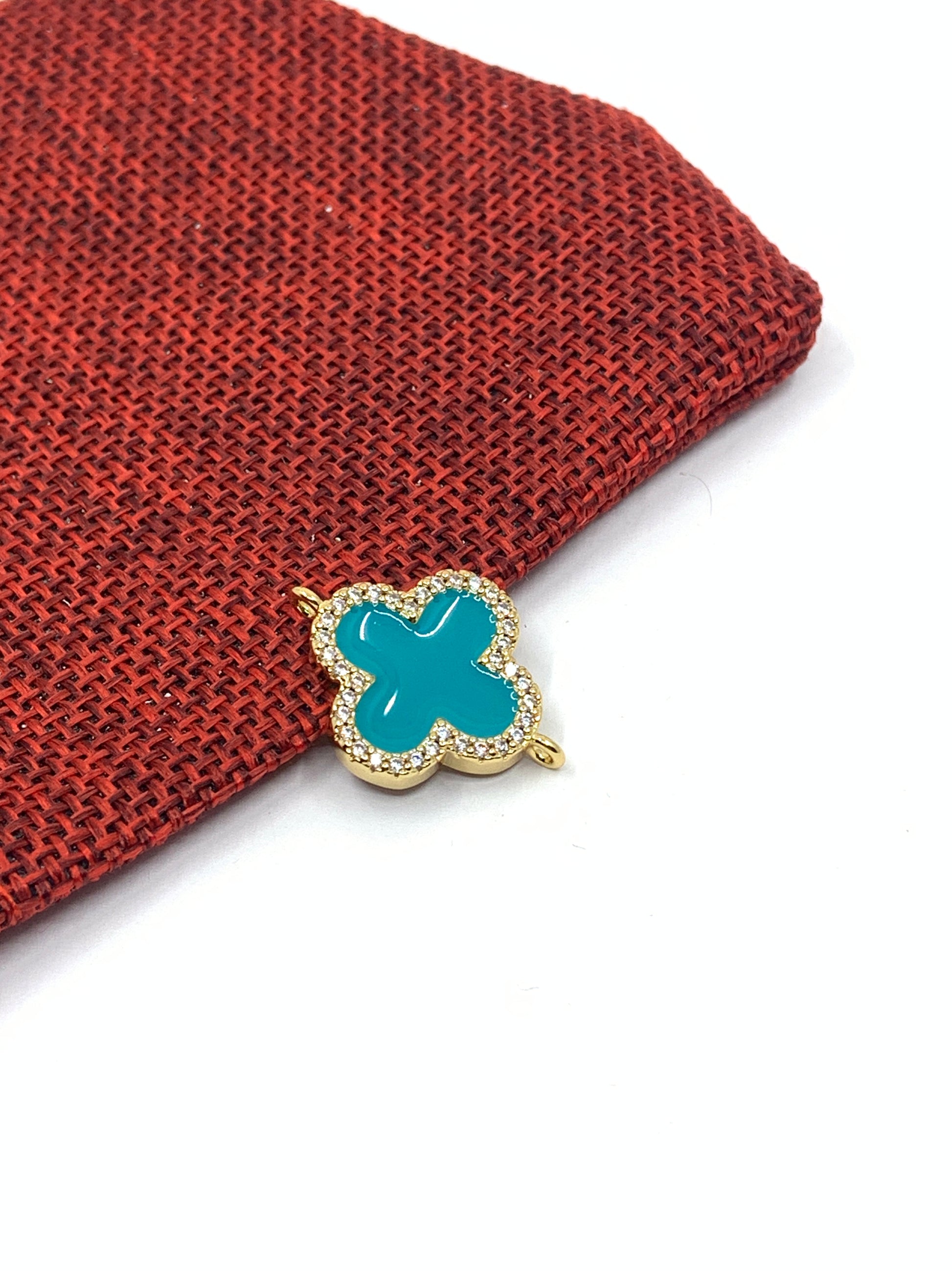 Teal Blue enamel clover charm with 2 loops