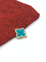 Teal Blue enamel clover charm with 2 loops