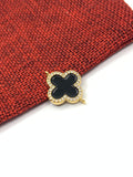 Black enamel clover charm with 2 loops