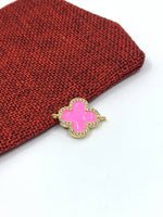 Pink enamel clover charm with 2 loops