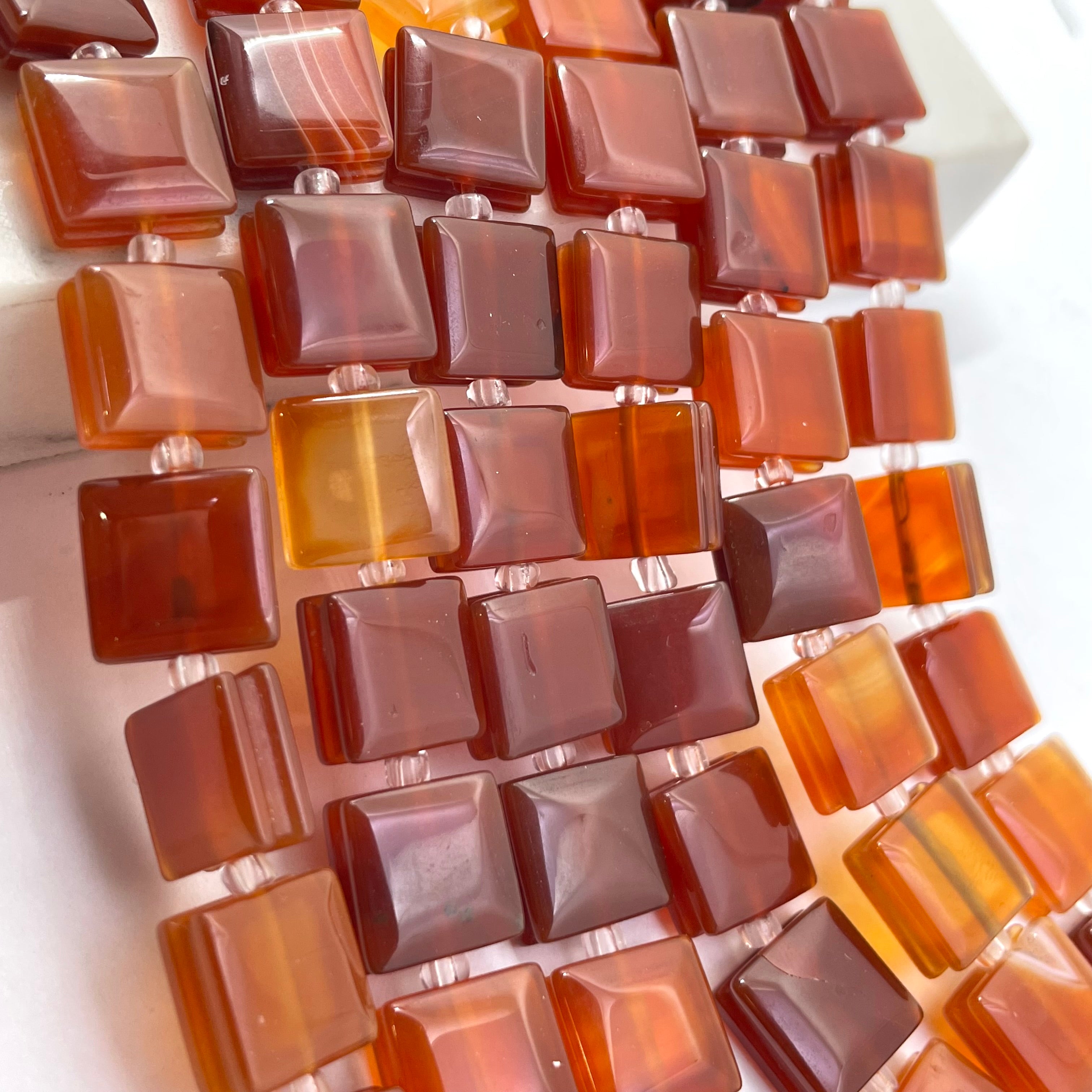 Flat square carnelian beads