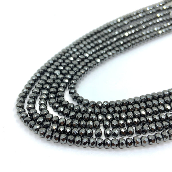 Faceted rondelle hematite beads