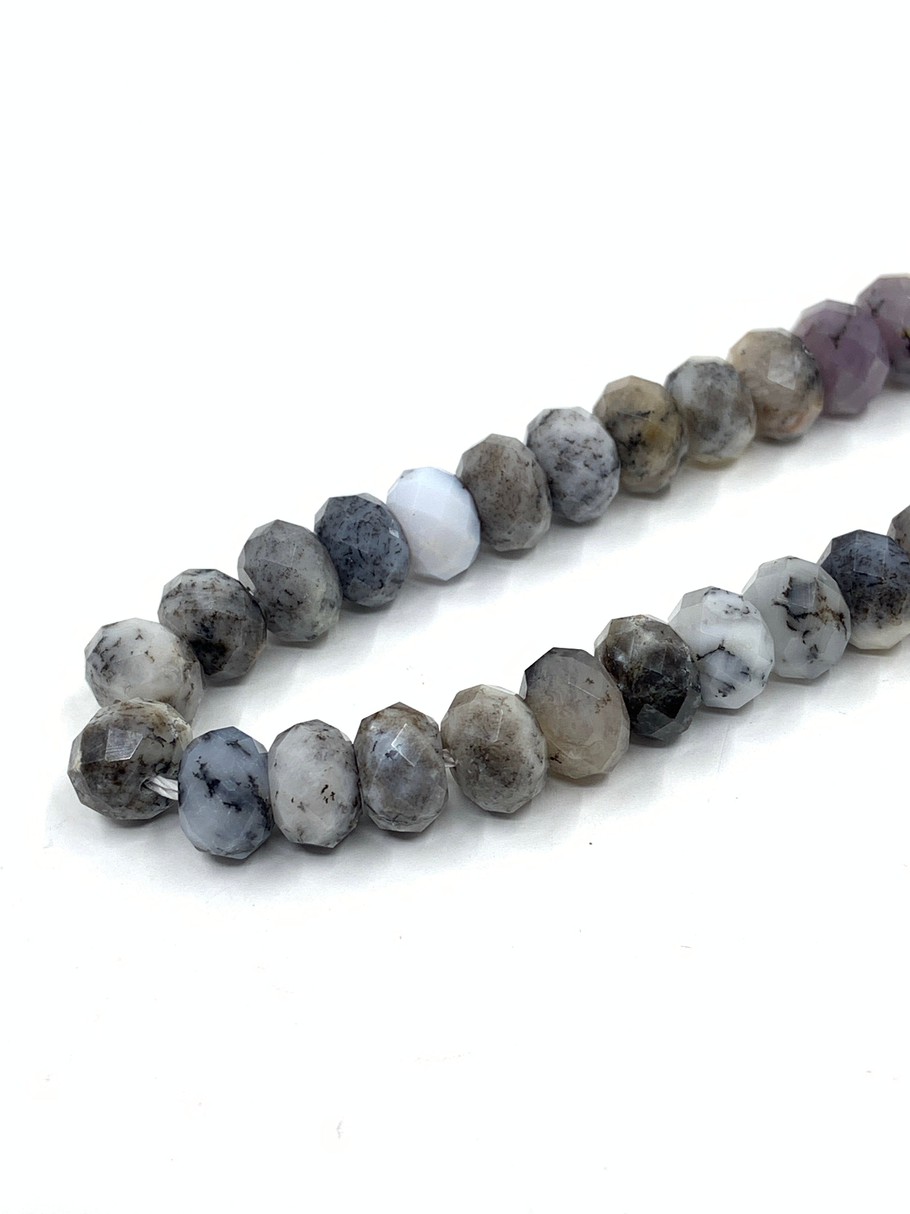 Faceted Rondelle White and Black Opal Beads