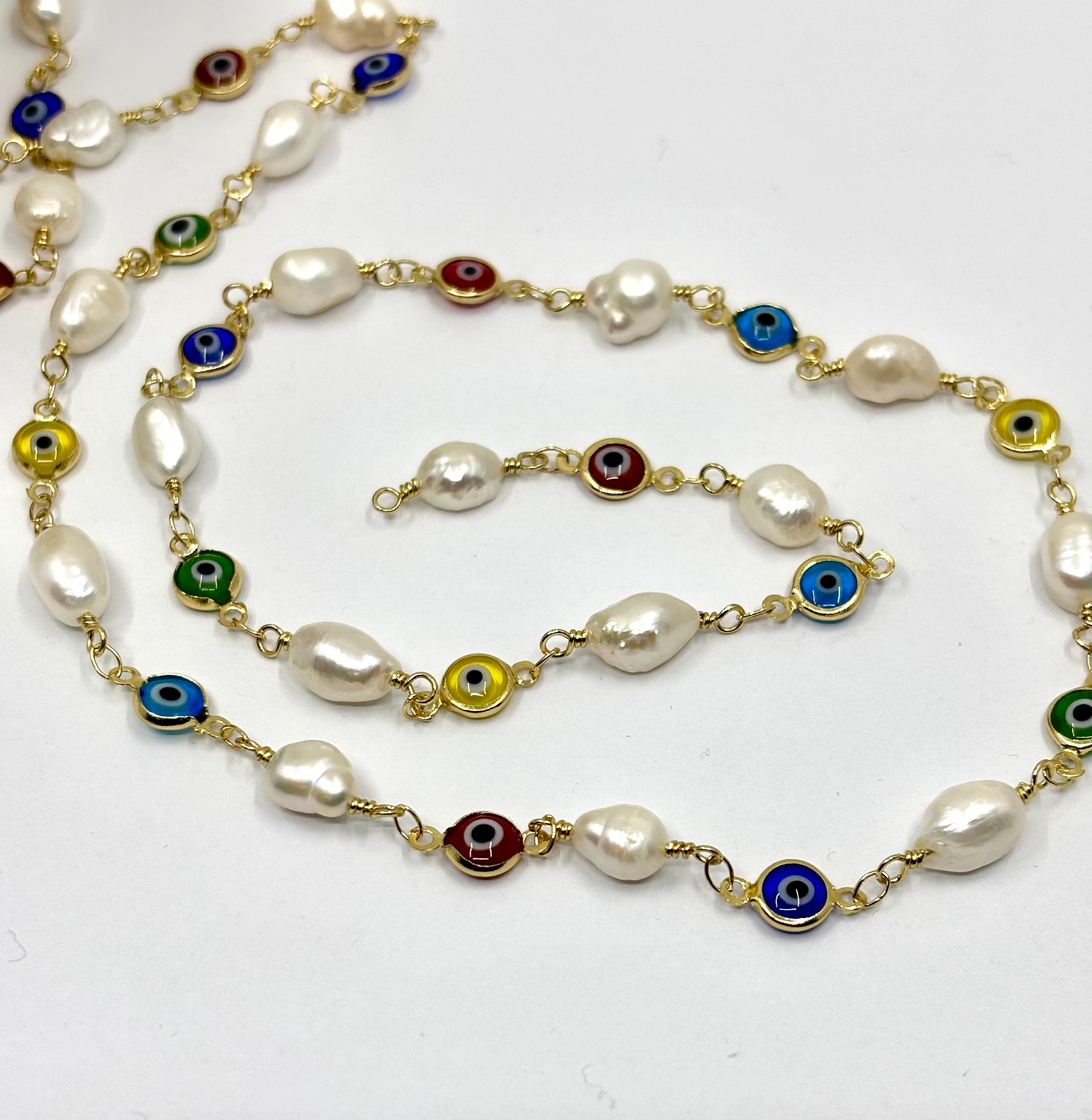 Fresh Water Pearl With Evil Eye Chain 18Inches