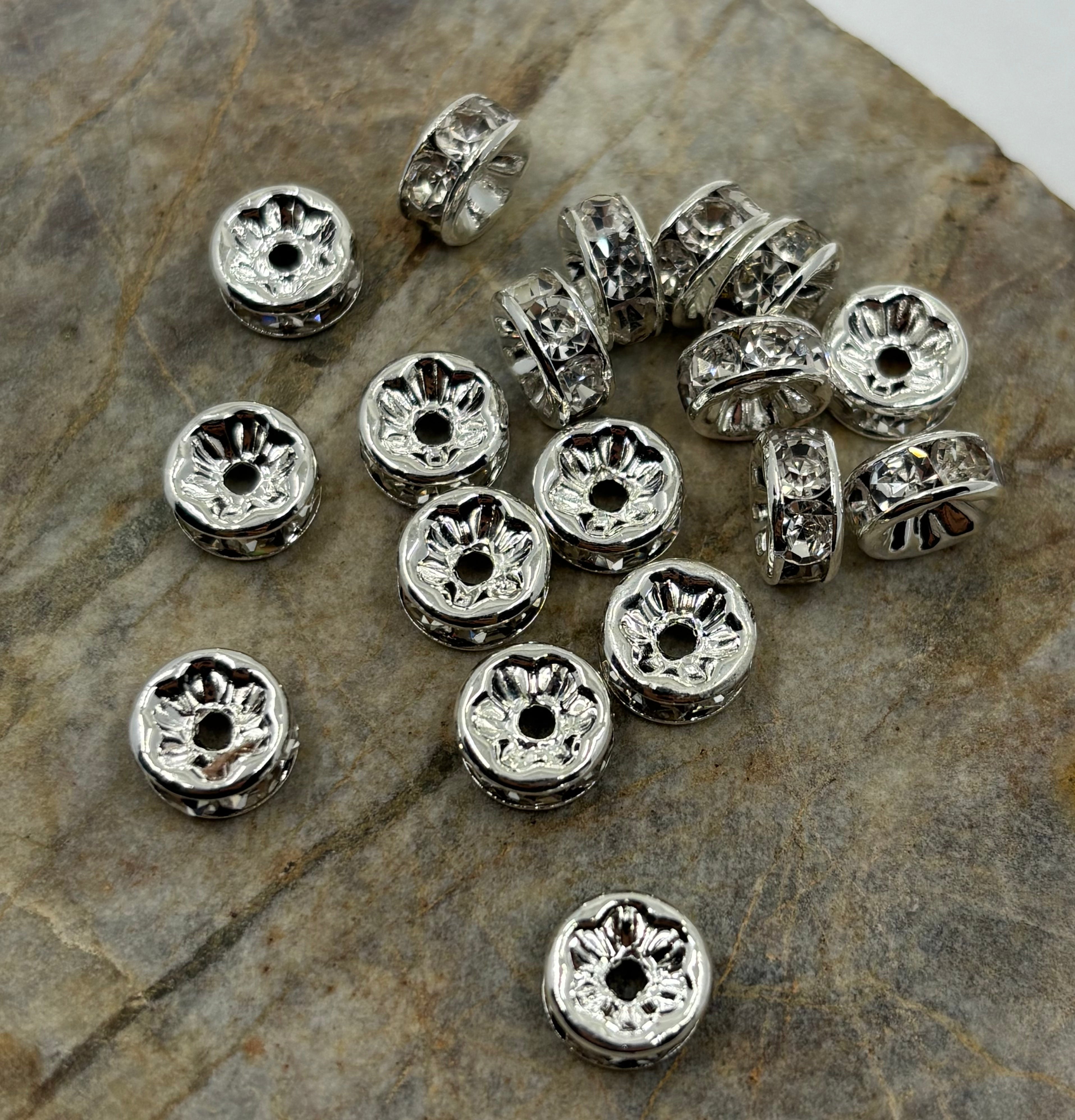 6mm, 8mm CZ Roundels, Rhodium Clear Stone