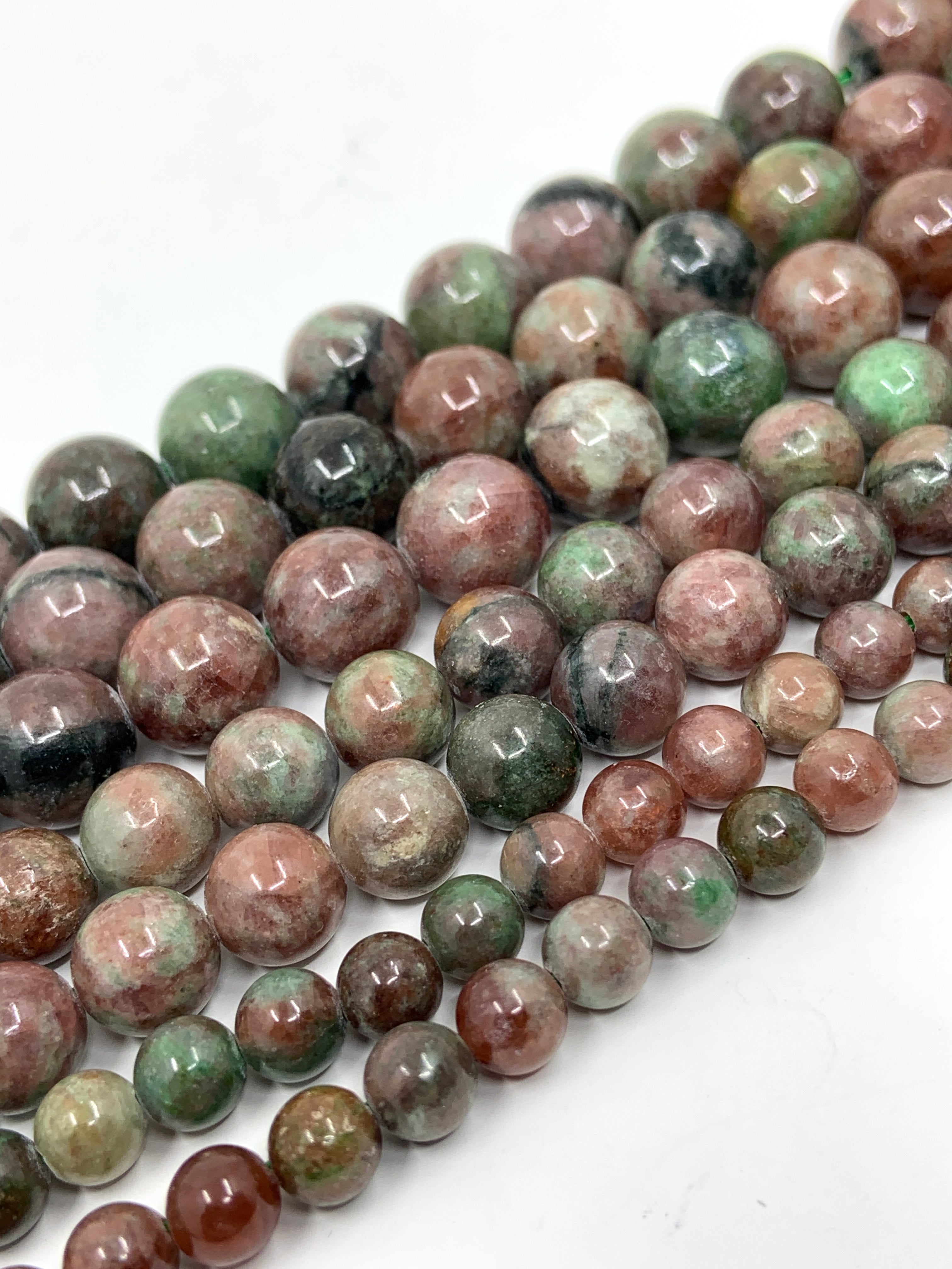 6mm, 8mm and 10mm green orange garnet beads