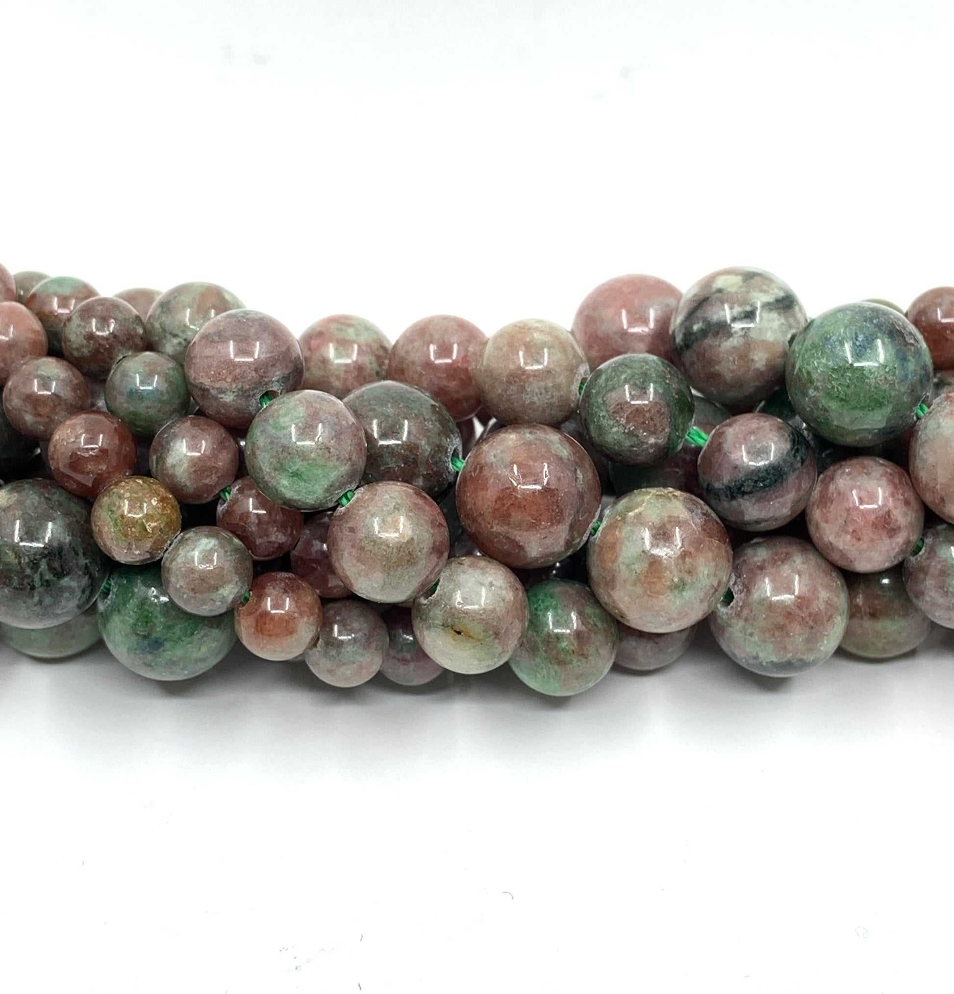 Green Orange Garnet Beads Twisted onto each other