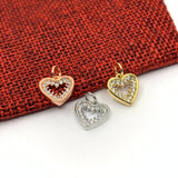 Rose gold, gold and silver cz pave open heart charm