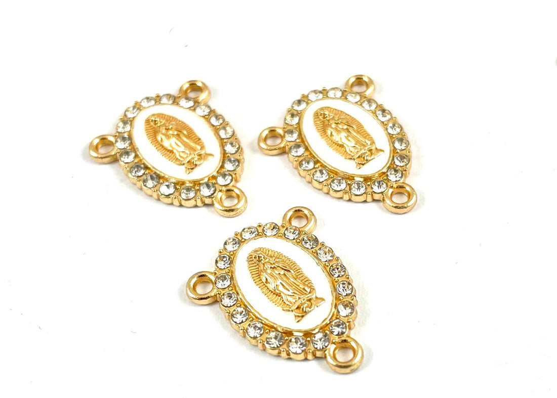 Mother Mary Rosary connector in black and gold color.