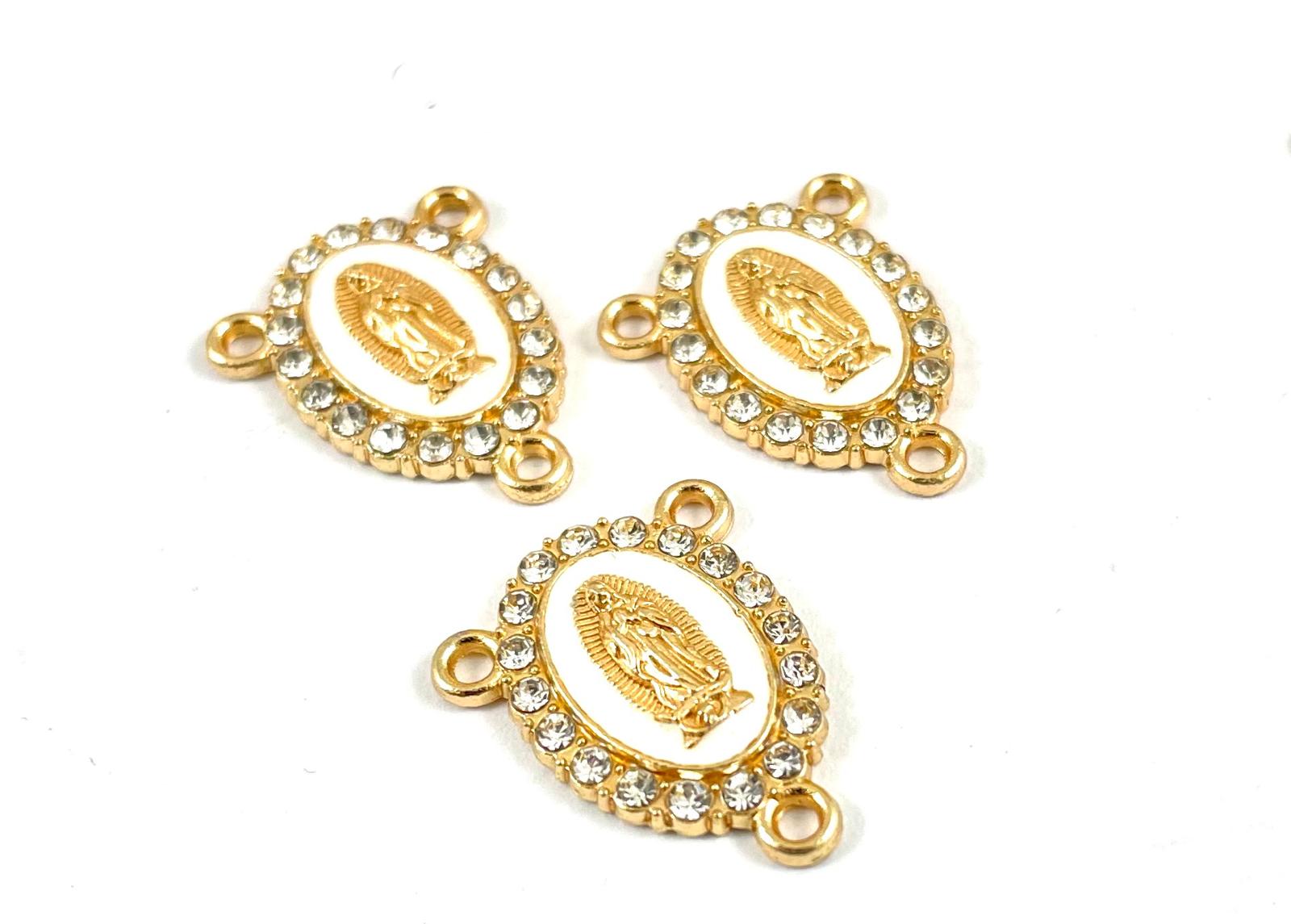 Mother Mary rosary connector in white and gold color