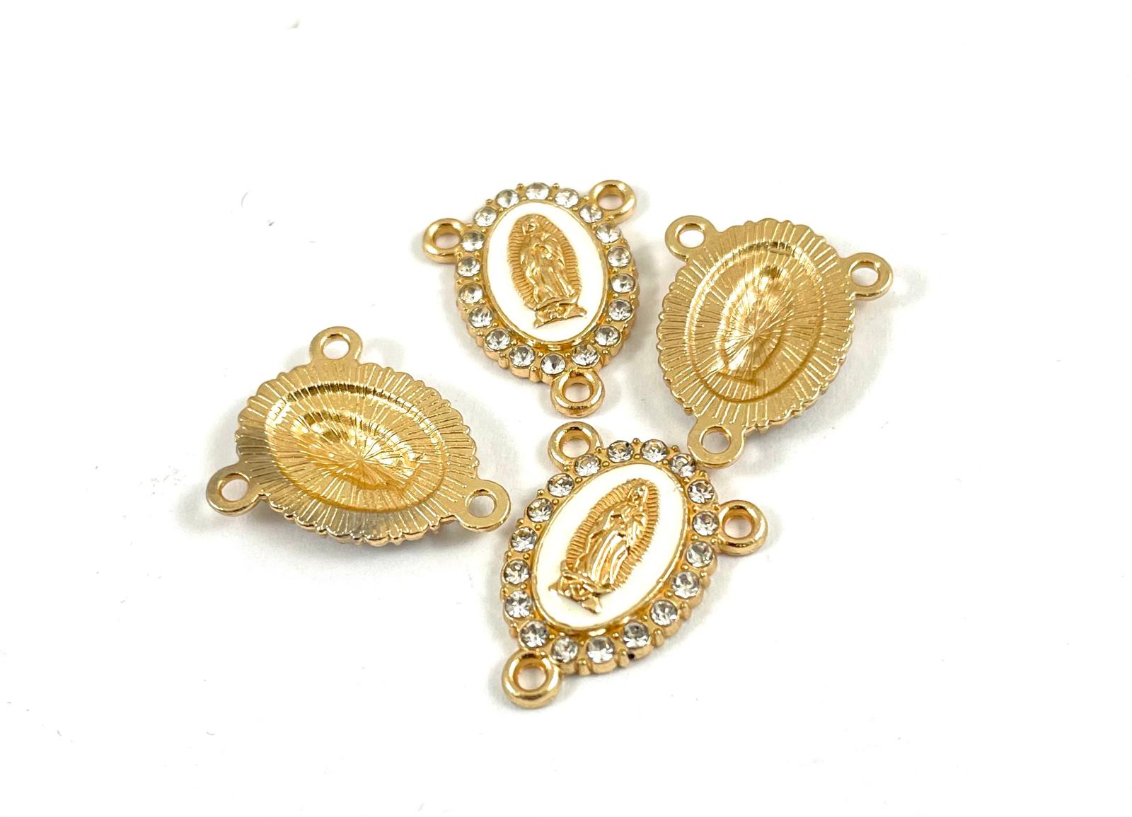 White enamel Mother Mary Rosary Connector