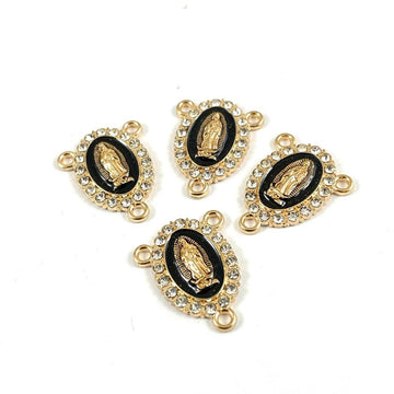 Mother Mary Rosary connector in black and gold color.
