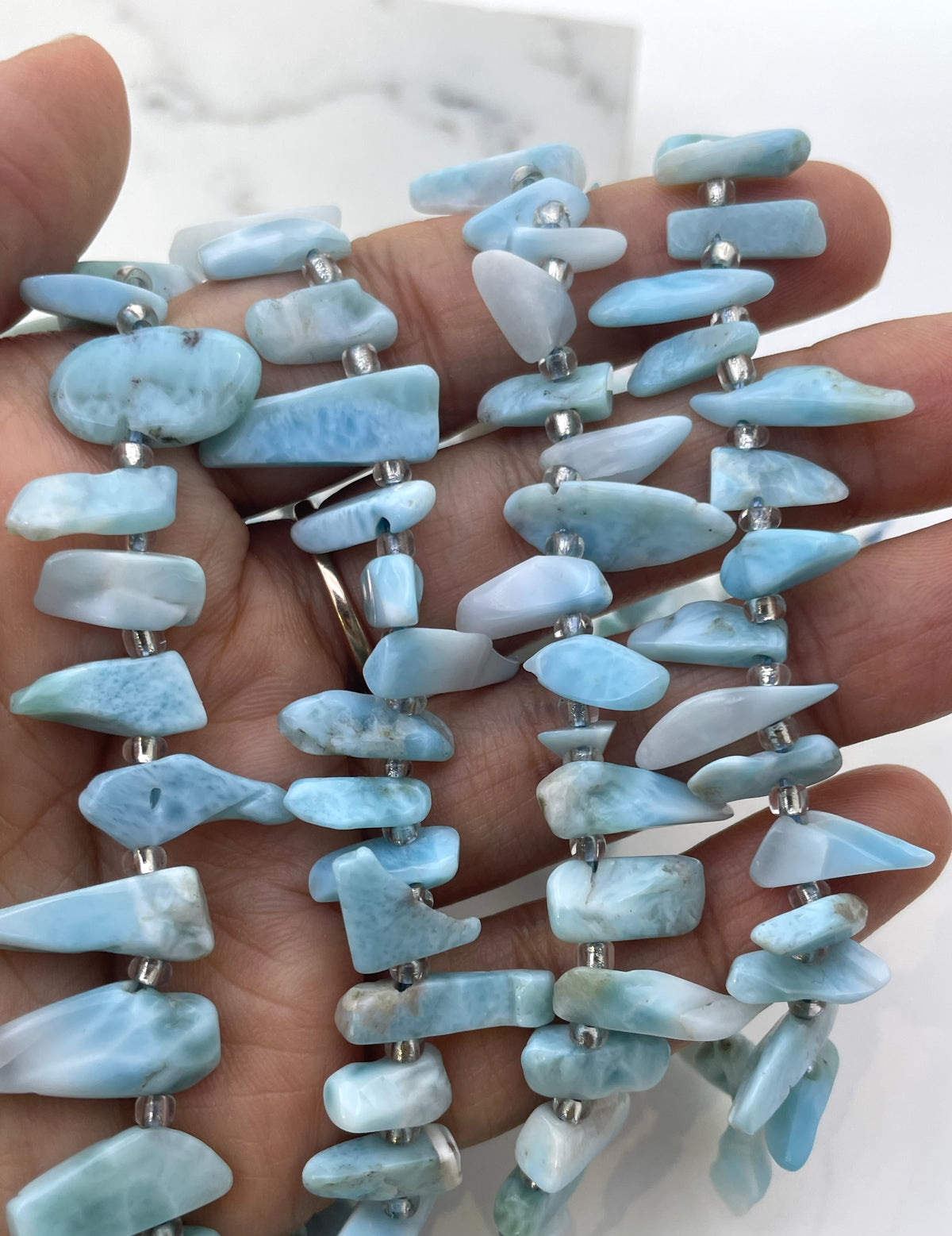 Raw tooth larimar beads