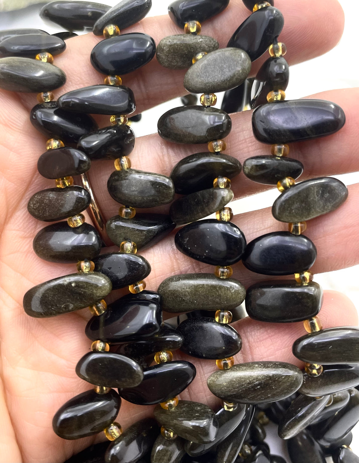 Raw tooth gold obsidian beads