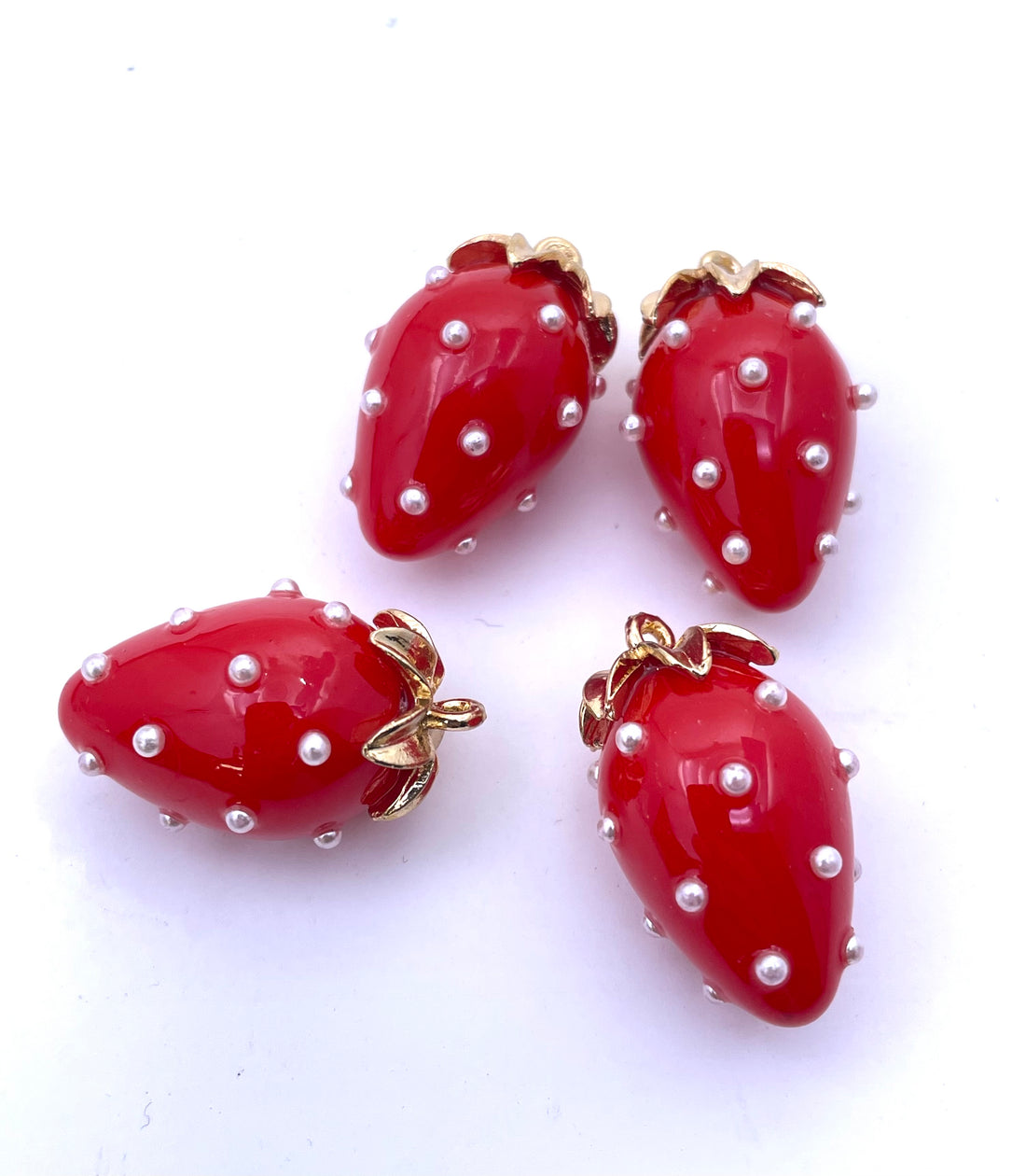 Bright Red strawberry pendant with pearls
