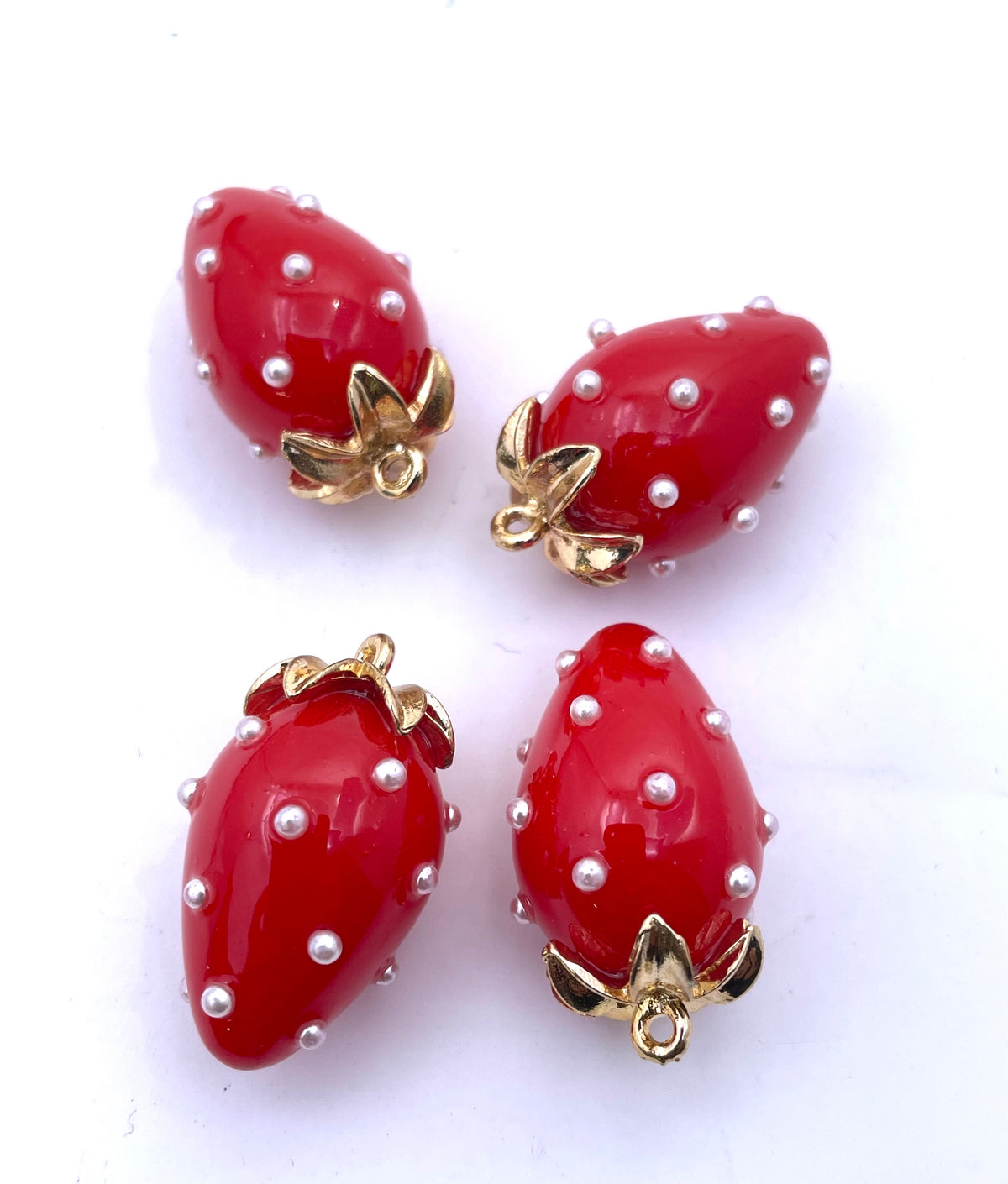 Bright Red strawberry pendant with pearls