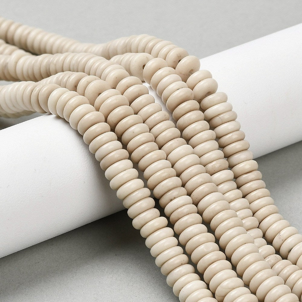 Natural Fossil Beads Strands, Rondelle, 6mm x 2mm