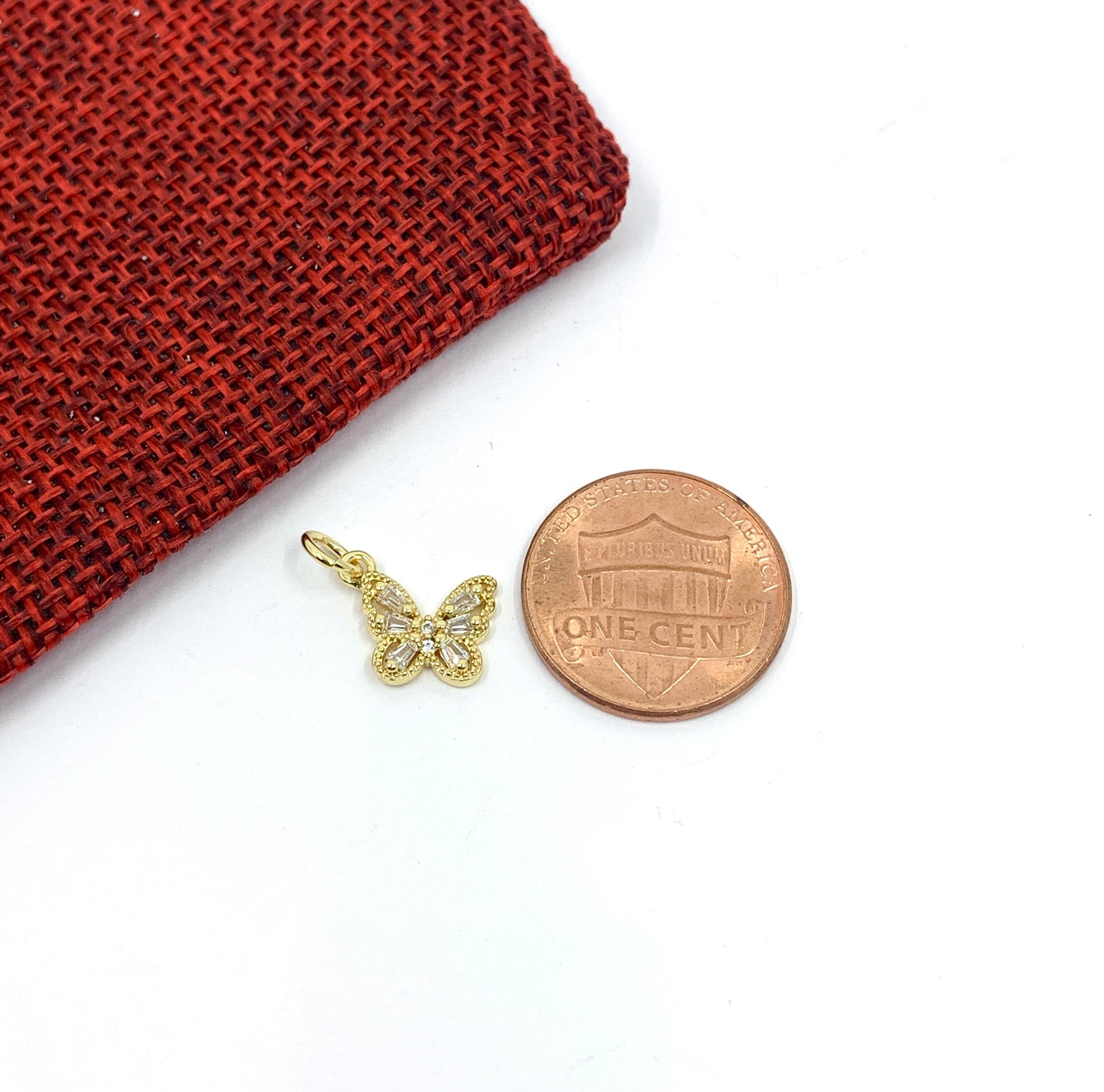 Comparison of a butterfly charm with a coin