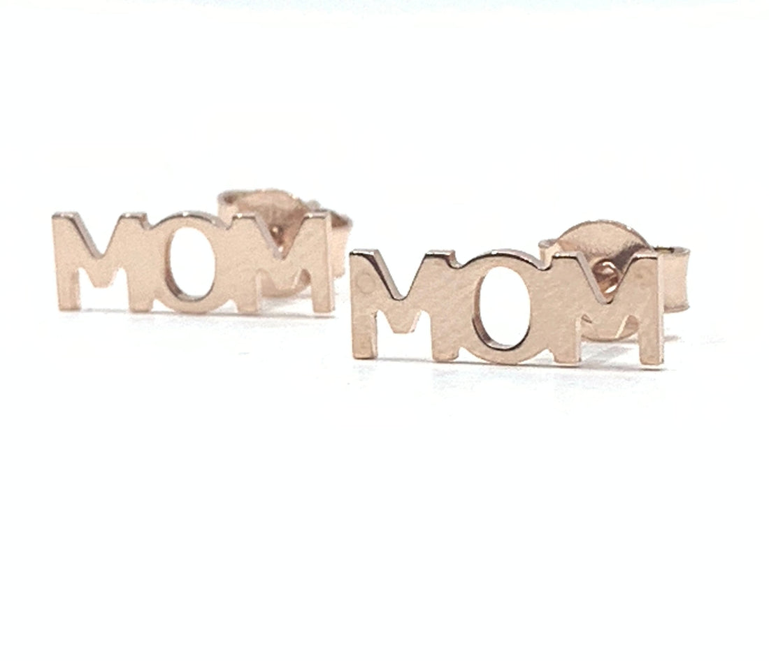 Mom writing stud earrings in rose gold color