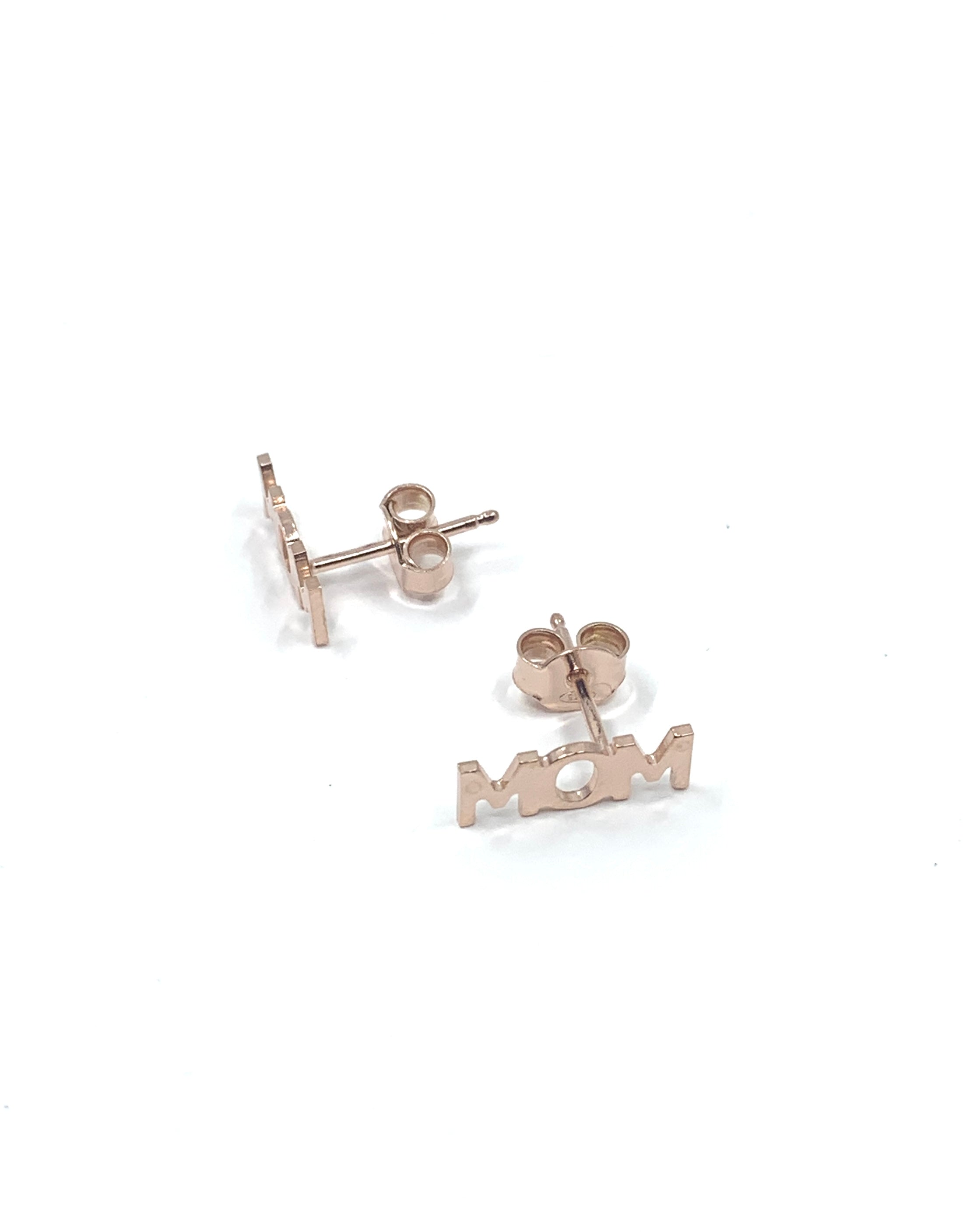 Mom writing stud earrings in rose gold color
