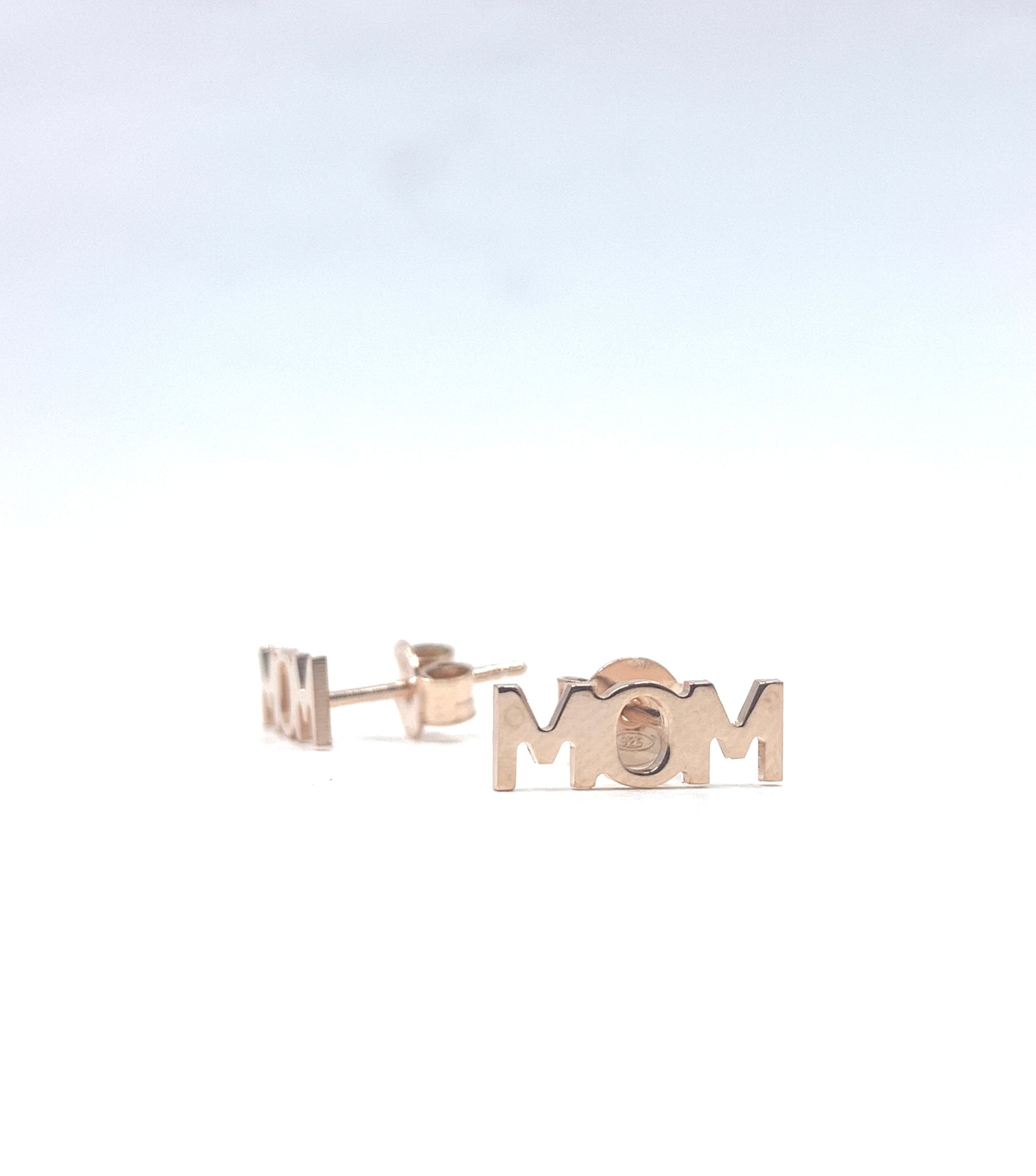 Mom writing stud earrings in rose gold color