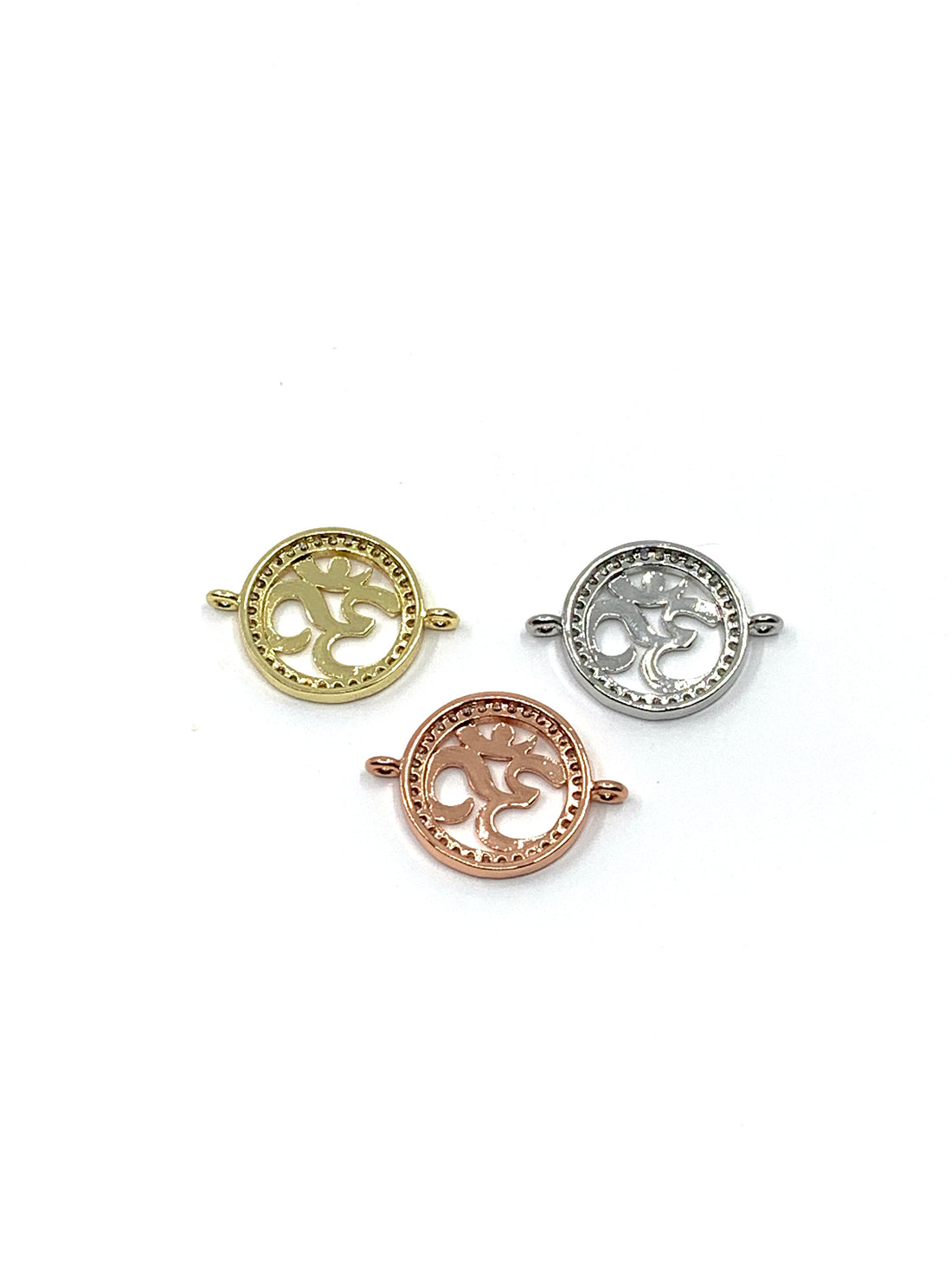 Om bracelet connector charms in gold, silver and rose gold colors