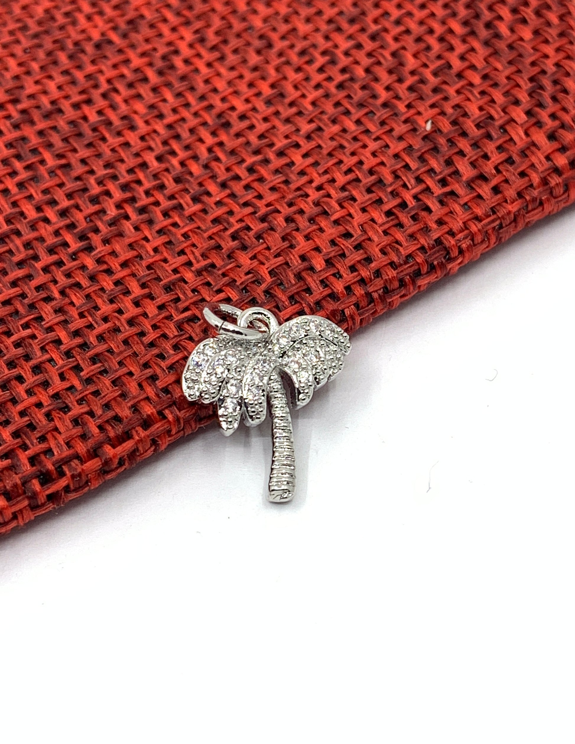 Silver cz palm tree charm