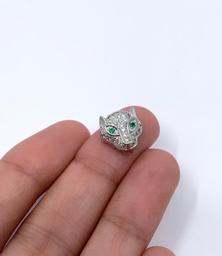 Silver panther head bead