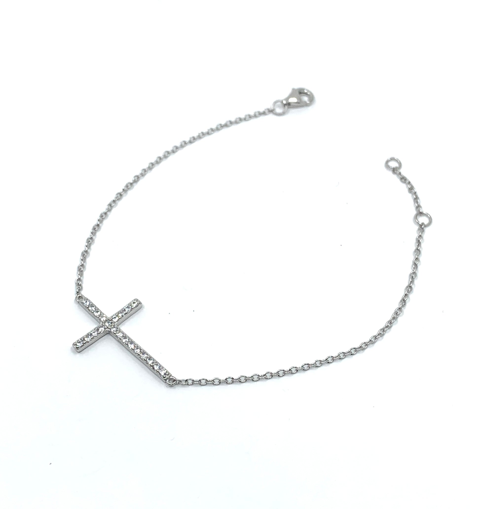 Sterling Silver CZ Cross Bracelet