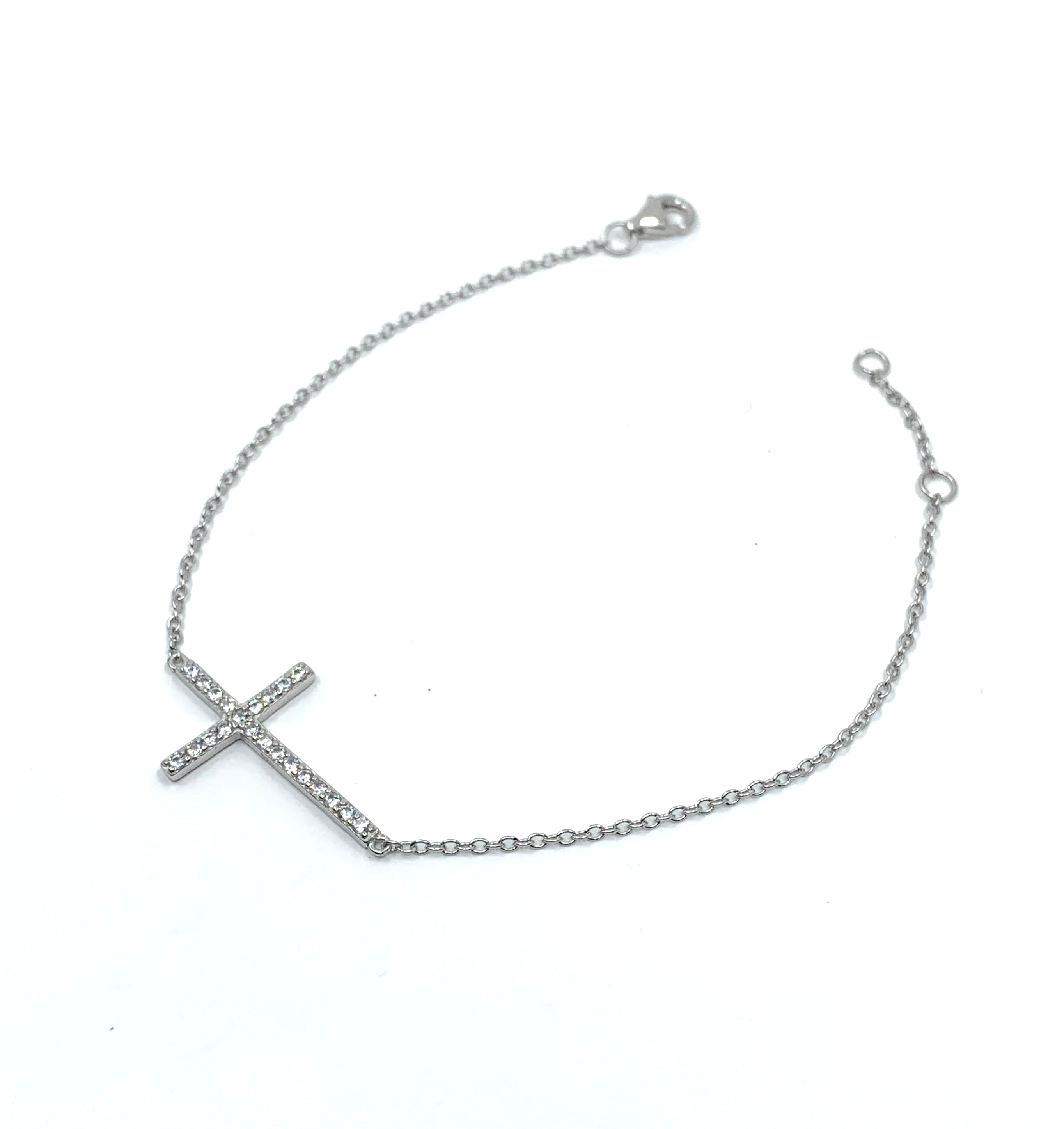 Sterling Silver CZ Cross Bracelet